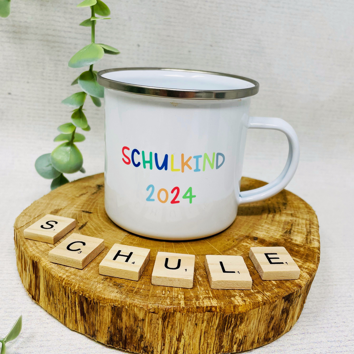 Geschenk zum Schulanfang - Emailletasse zur Einschulung - Schulkind 2025