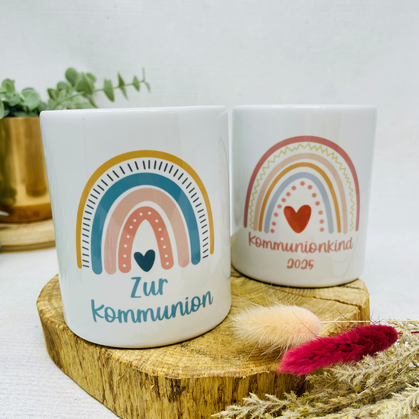 Personalisierte Spardose mit Boho-Regenbogen – Das perfekte Geschenk zur Kommunion, Geburt oder Taufe