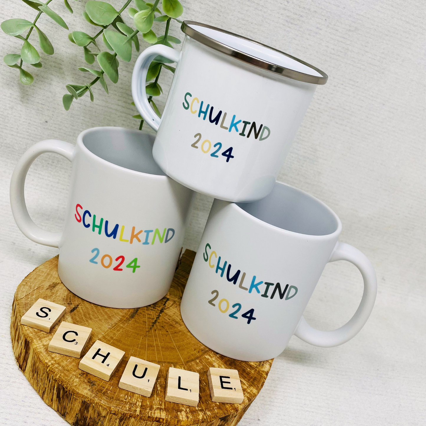 Geschenk zum Schulanfang - Emailletasse zur Einschulung - Schulkind 2025