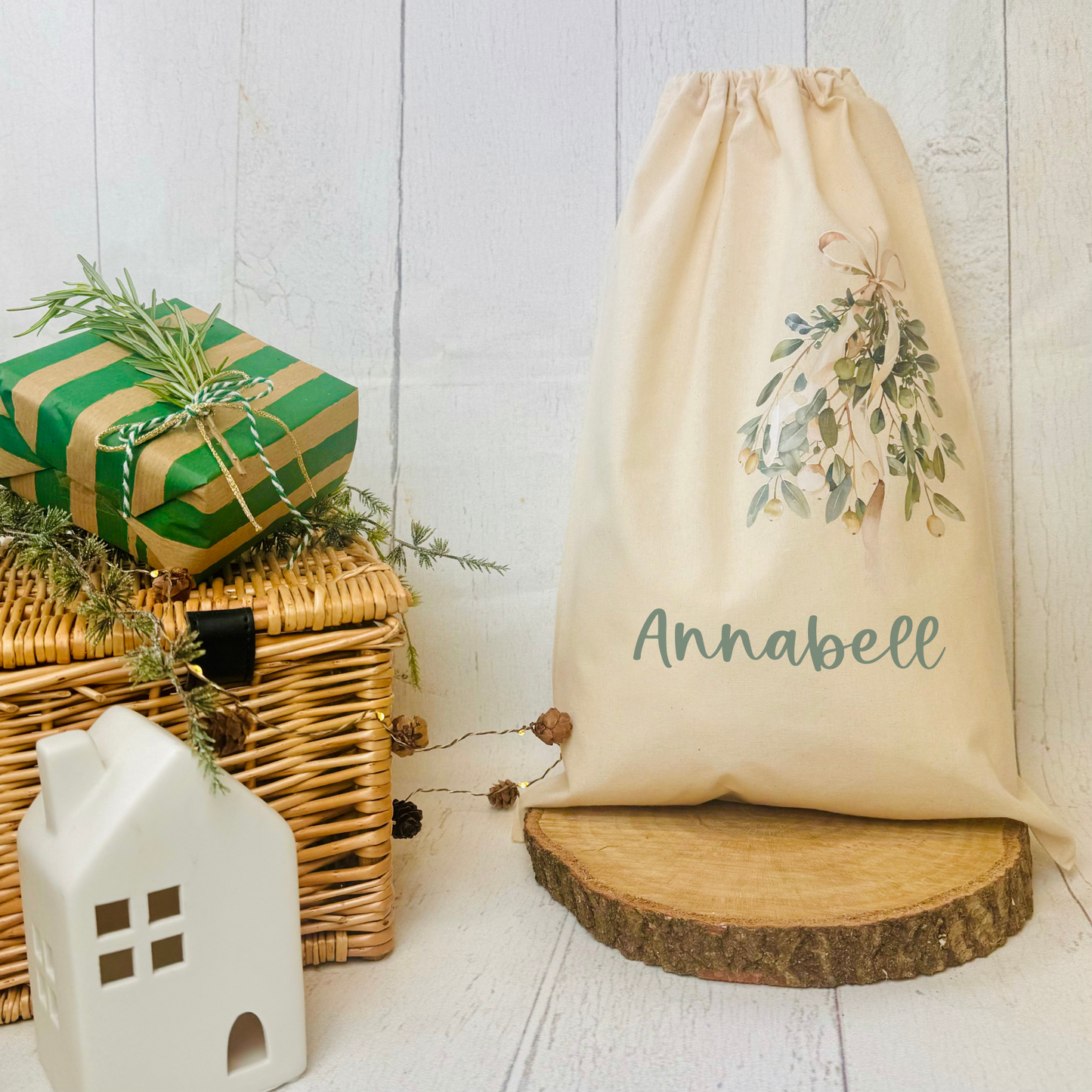 Baumwoll-Säckchen Natural personalisiert für Nikolaus & Weihnachten – Alternative Geschenkverpackung