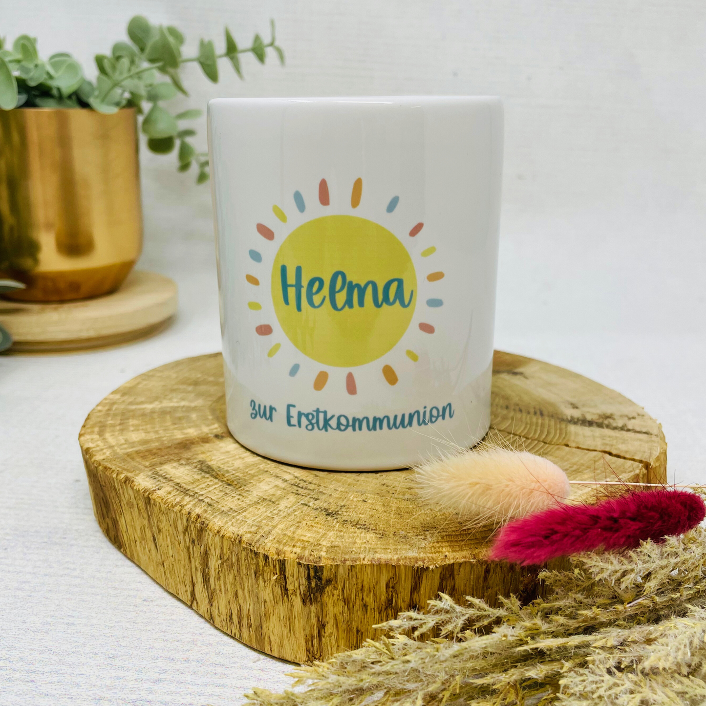 Personalisierte Spardose mit Boho-Regenbogen – Das perfekte Geschenk zur Kommunion, Geburt oder Taufe