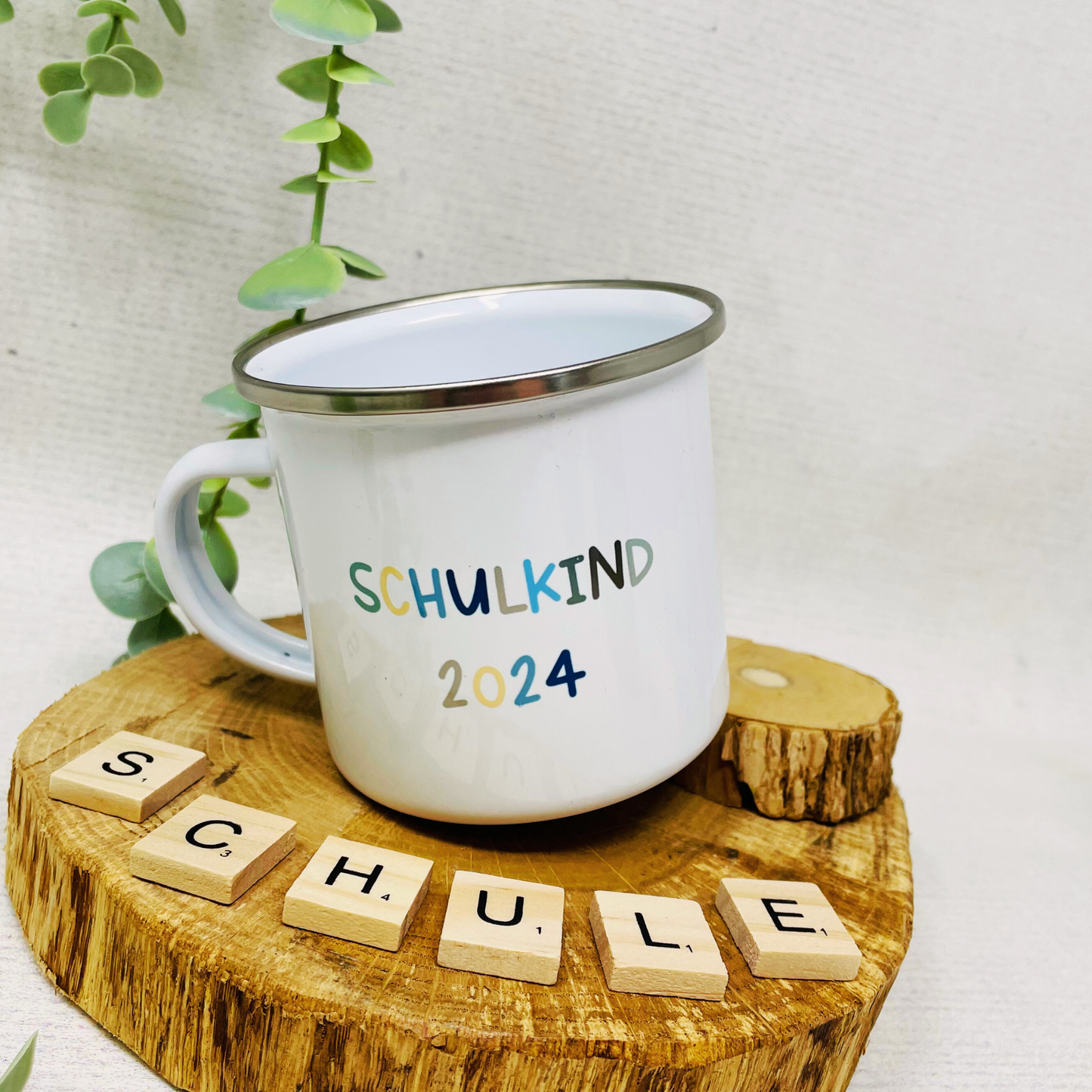 Geschenk zum Schulanfang - Emailletasse zur Einschulung - Schulkind 2025