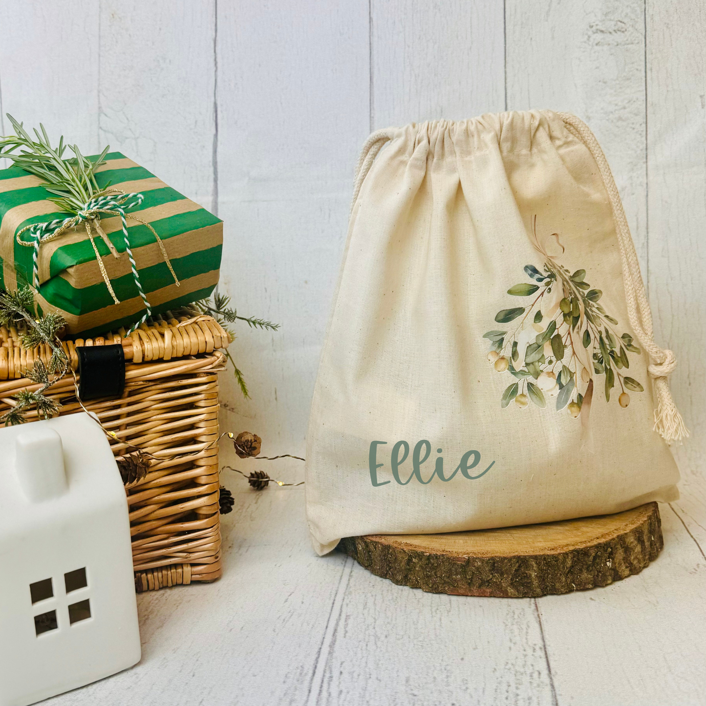 Baumwoll-Säckchen Natural personalisiert für Nikolaus & Weihnachten – Alternative Geschenkverpackung