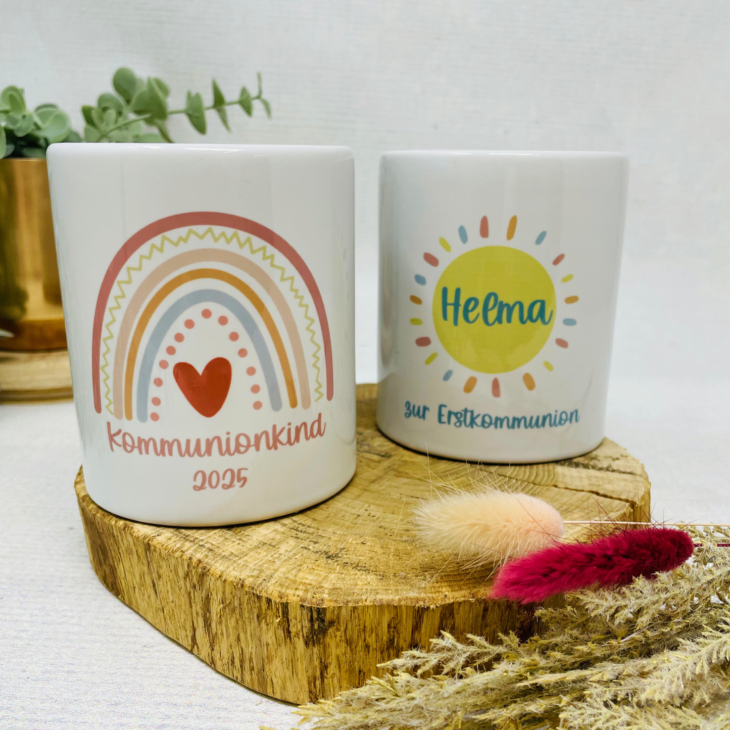 Personalisierte Spardose mit Boho-Regenbogen – Das perfekte Geschenk zur Kommunion, Geburt oder Taufe