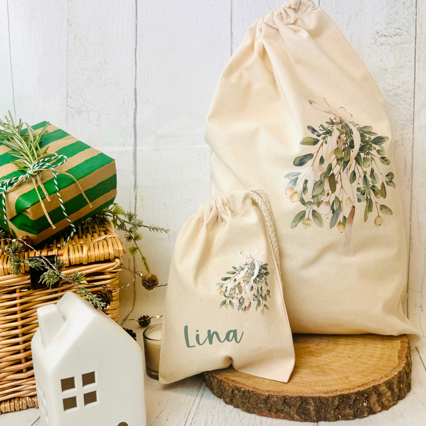 Baumwoll-Säckchen Natural personalisiert für Nikolaus & Weihnachten – Alternative Geschenkverpackung