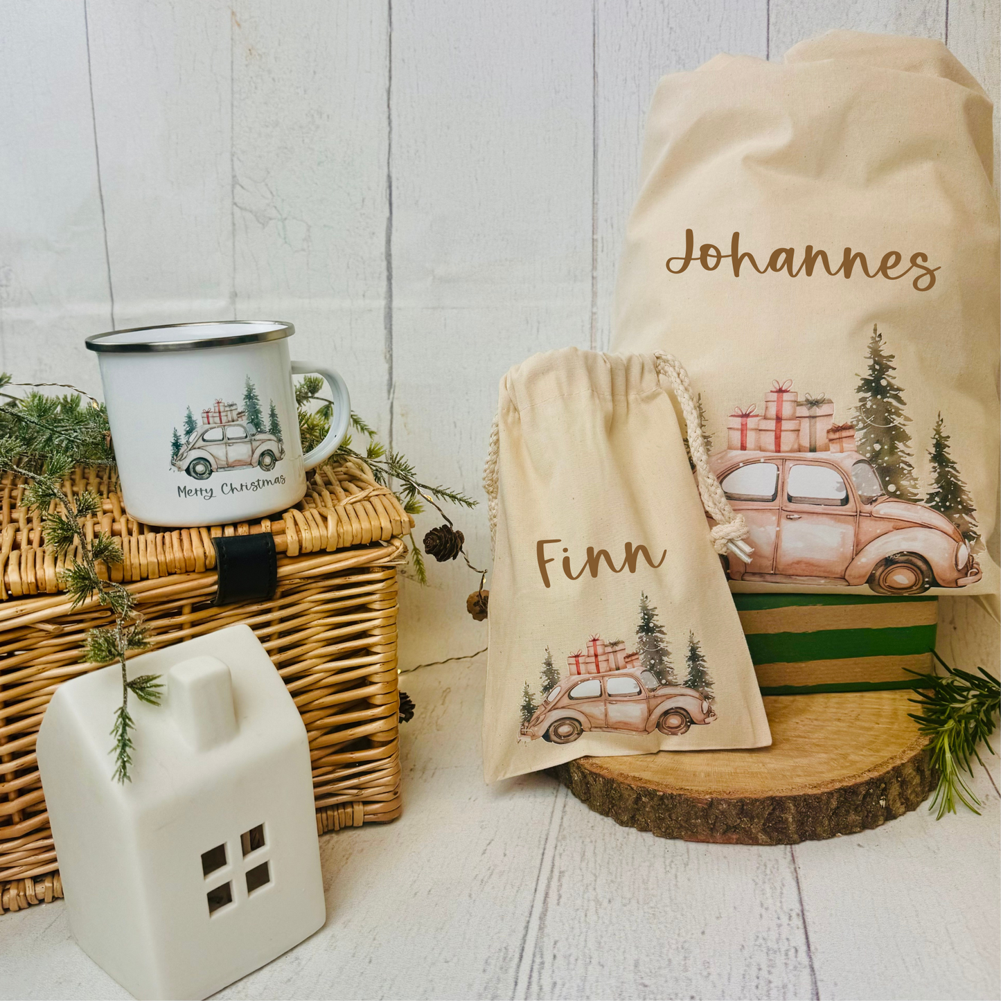 Baumwoll-Säckchen Natural personalisiert für Nikolaus & Weihnachten – Alternative Geschenkverpackung