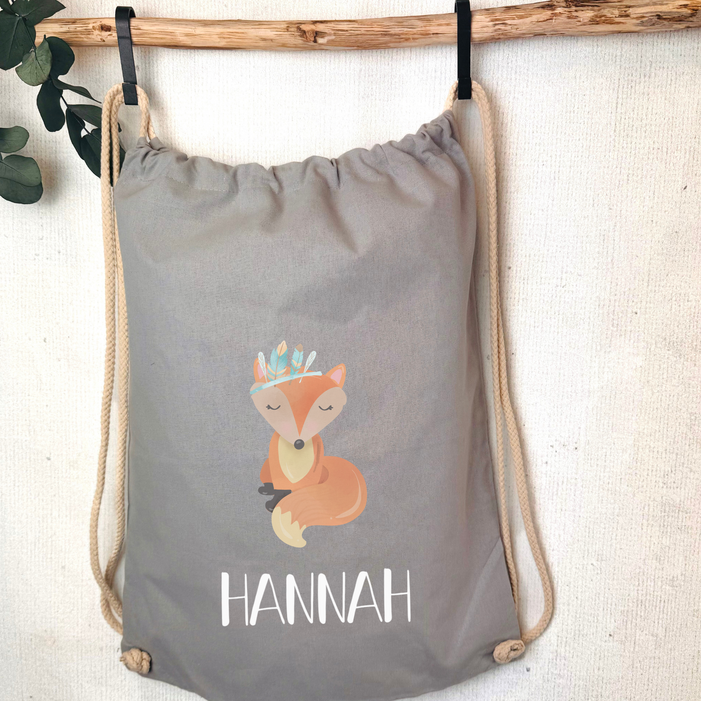 Turnbeutel Wechselwäsche Boho Fuchs oder Bär, Turnbeutel mit Namen personalisiert, Kindergarten, Wechselwäsche, Stoffbeutel personalisiert