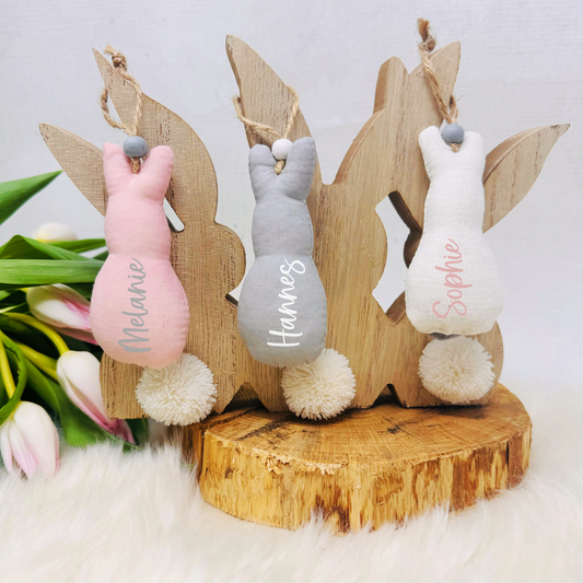 Osterhasen-Anhänger aus Stoff - Farbe rosa, grau, weiß - Frühling / Ostern-Deko - Mini Häschen, zum Aufhängen - Strauch - Kinderzimmer-Deko