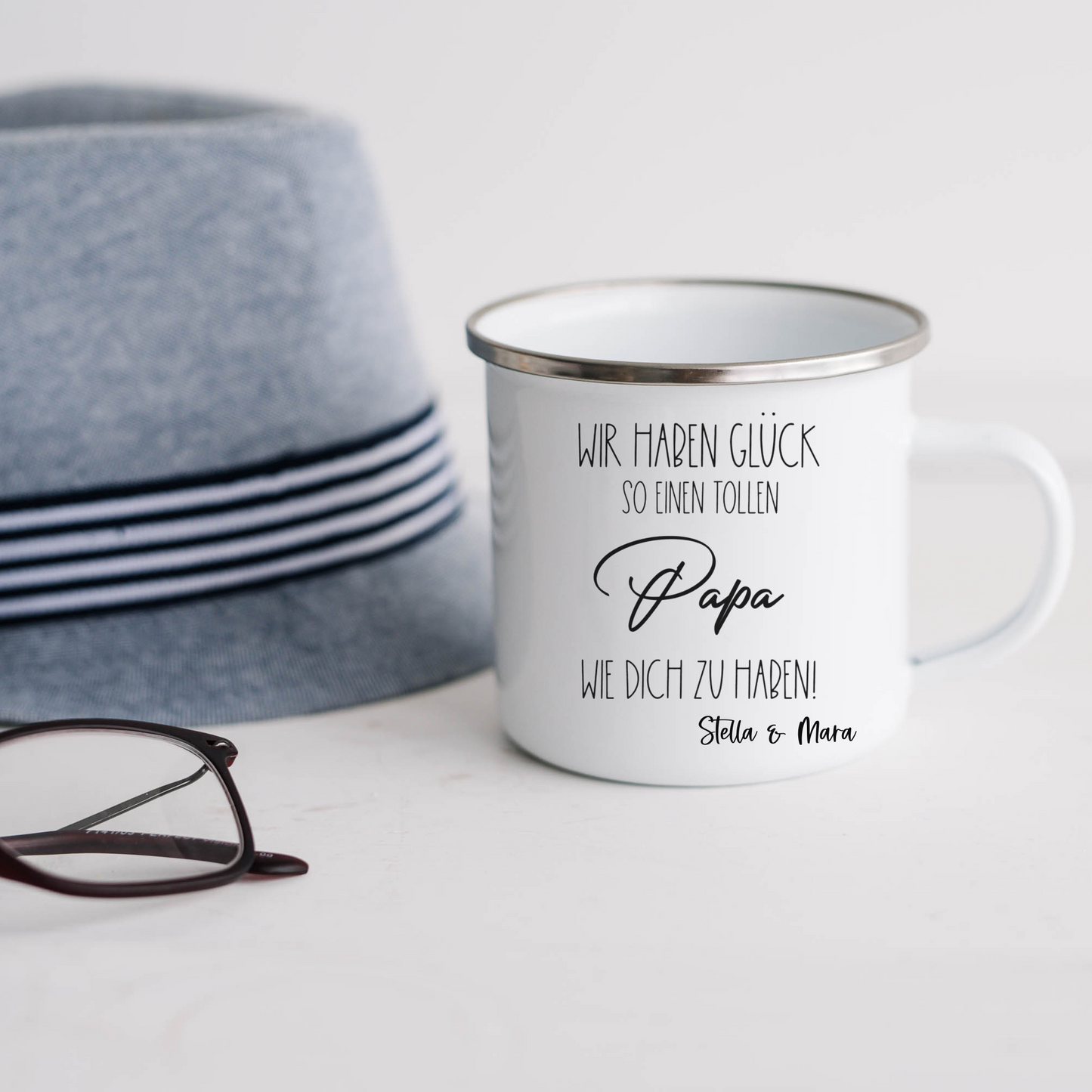 Tasse bester Papa Vatertag Geburtstag Homeoffice - Kaffeetasse Emaille Becher Papa Glück