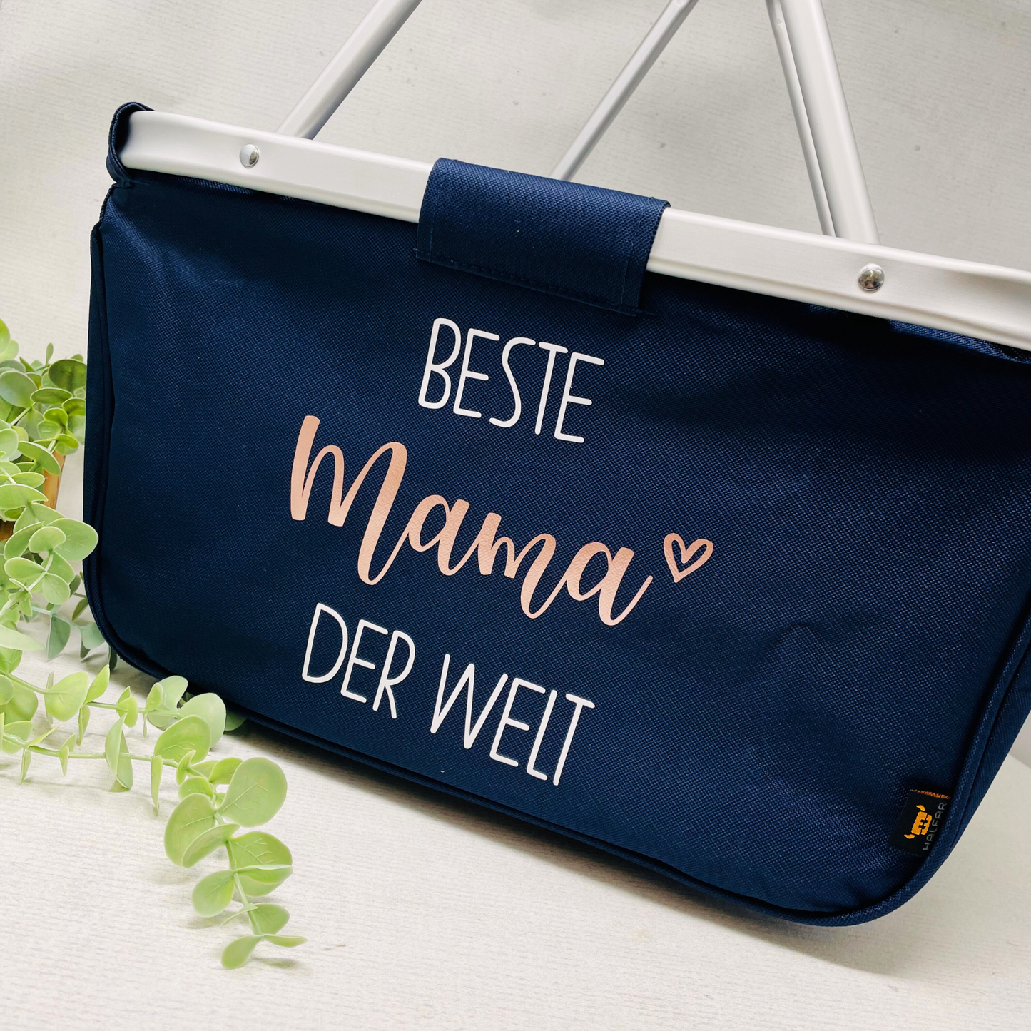 Geschenk für die Mama - Einkaufskorb Beste Mama der Welt - faltbar - Farbe navy blau grau schwarz