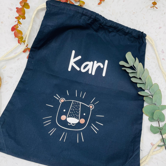 Turnbeutel Kita Kindergarten Stofftasche mit Name personalisiert mit süßen Tieren -  Wechselwäsche, Stoffbeutel personalisiert