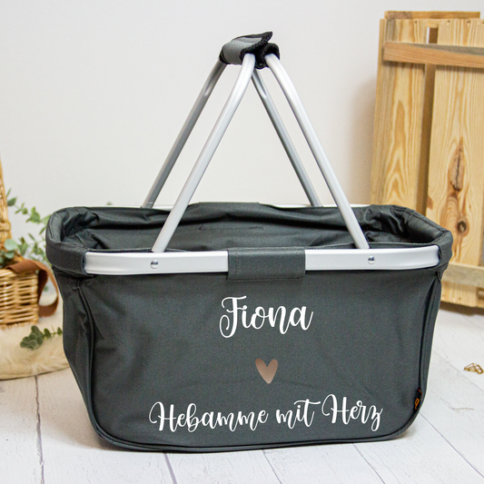 Einkaufskorb für die Hebamme "Hebamme mit Herz" verschiedene Korbfarben