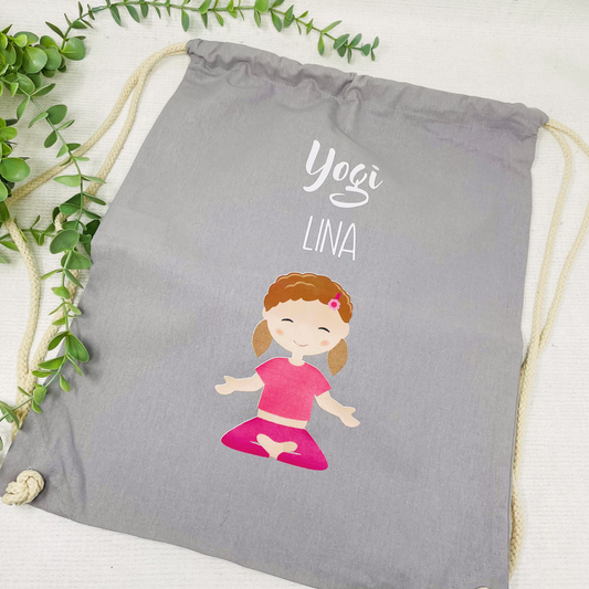 Turnbeutel Yoga Kita Kindergarten Stofftasche mit Name personalisiert Yoga Asanas