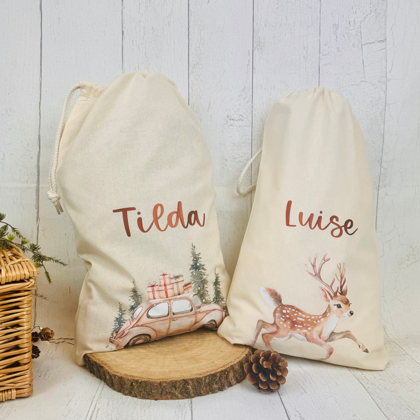 Baumwoll-Säckchen Natural personalisiert für Nikolaus & Weihnachten – Alternative Geschenkverpackung