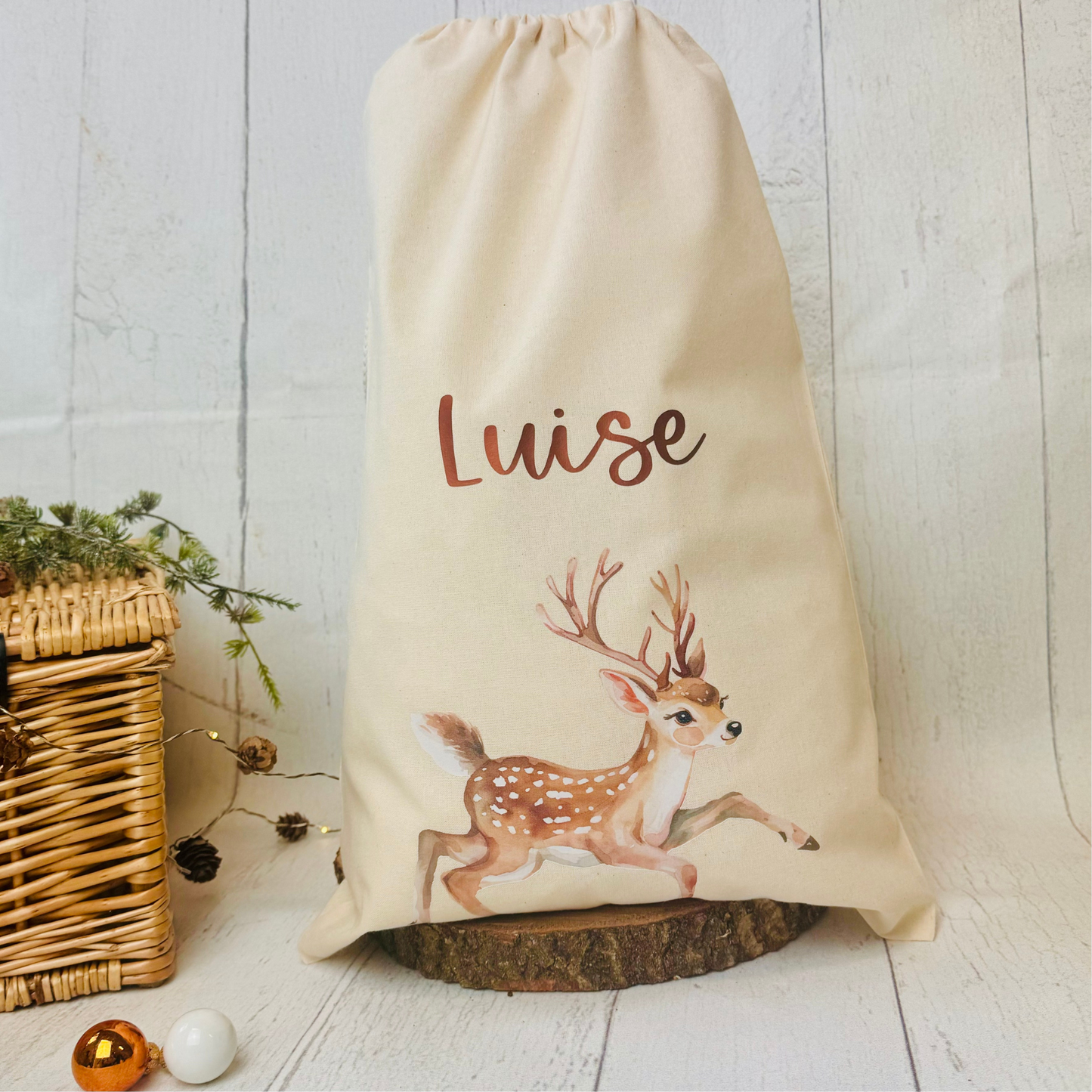 Baumwoll-Säckchen Natural personalisiert für Nikolaus & Weihnachten – Alternative Geschenkverpackung