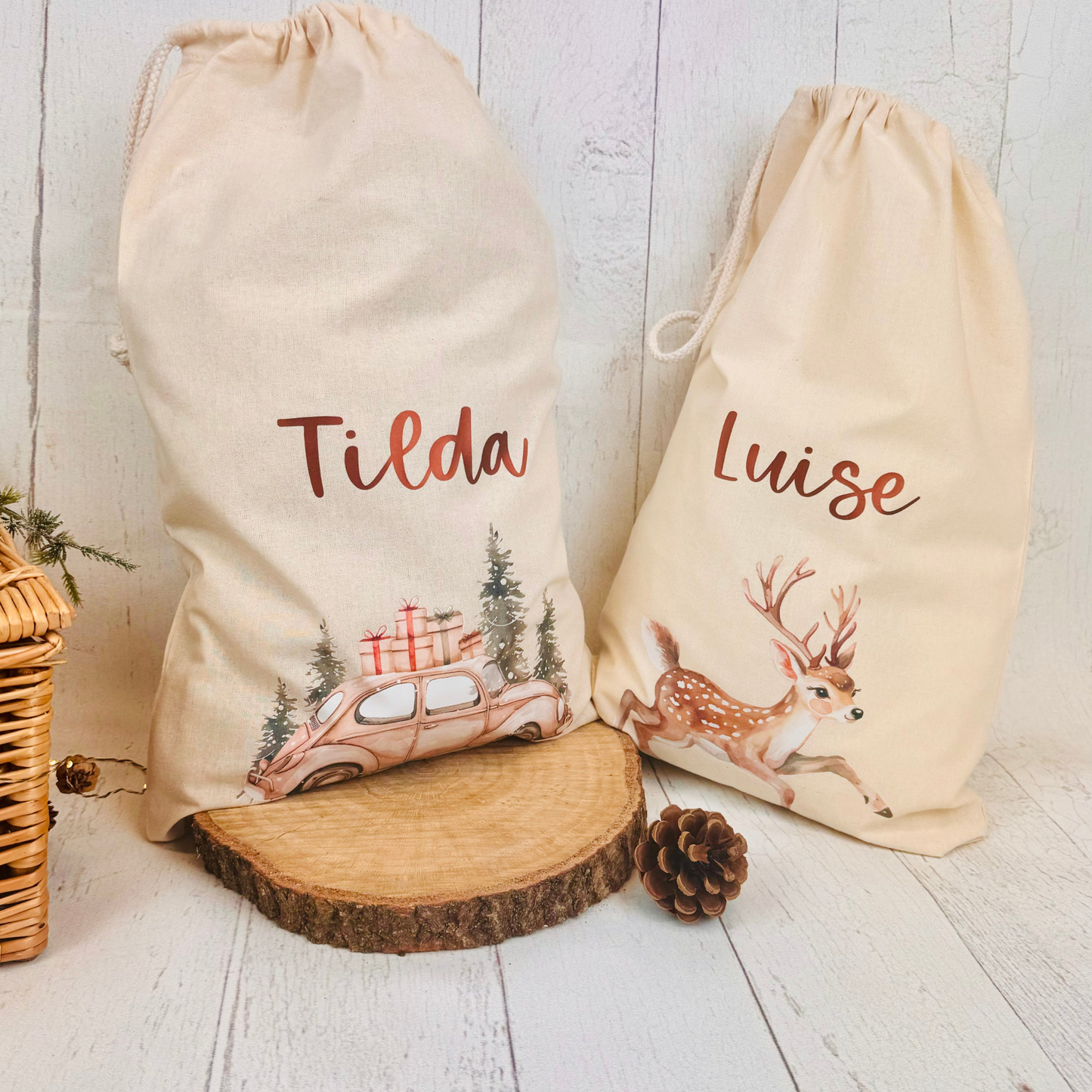 Baumwoll-Säckchen Natural personalisiert für Nikolaus & Weihnachten – Alternative Geschenkverpackung