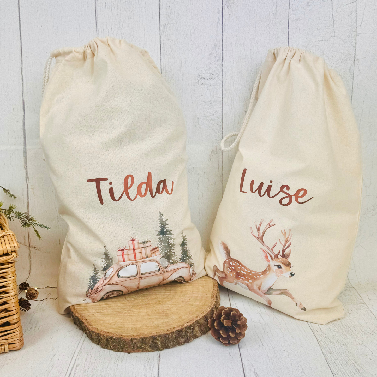 Baumwoll-Säckchen Natural personalisiert für Nikolaus & Weihnachten – Alternative Geschenkverpackung