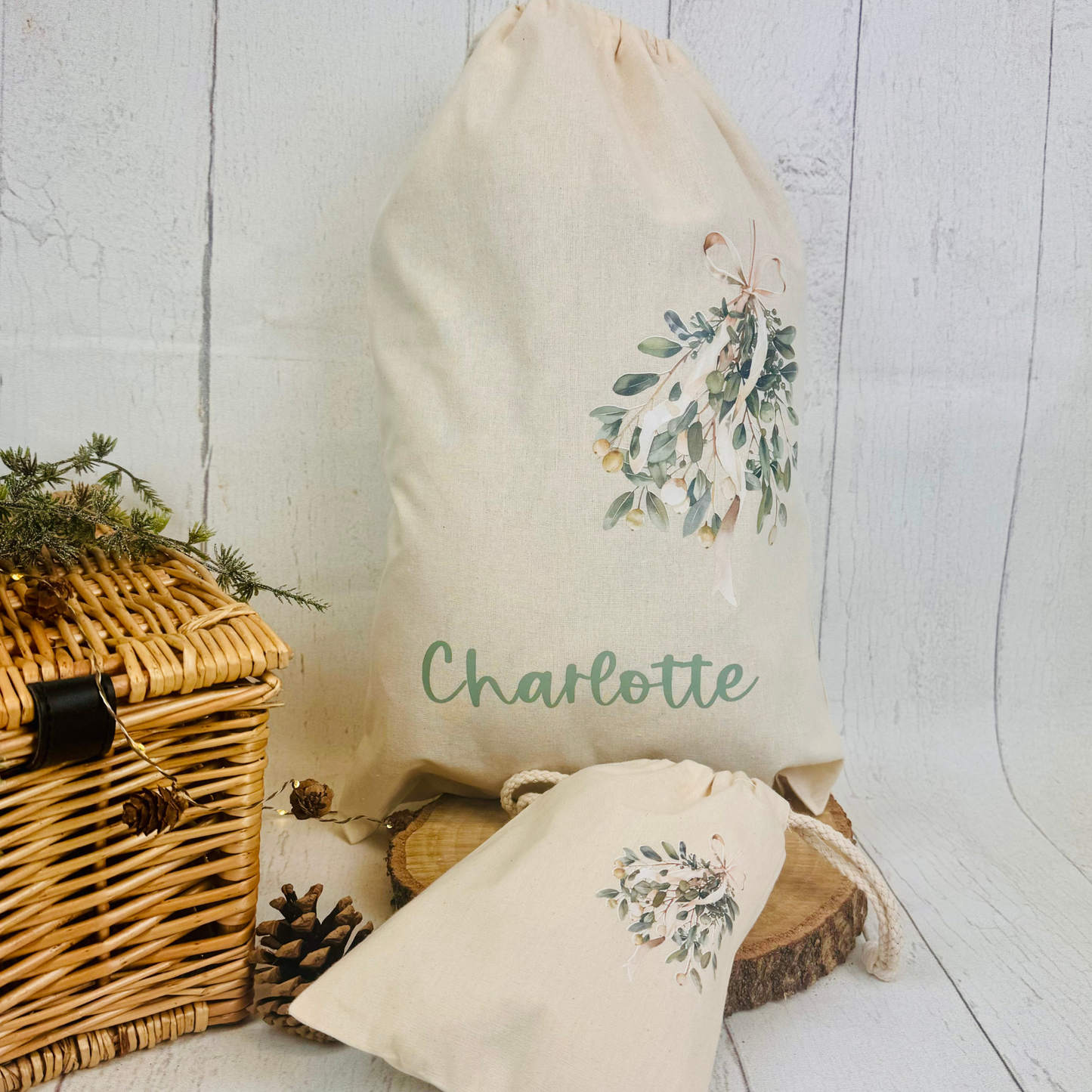 Baumwoll-Säckchen Natural personalisiert für Nikolaus & Weihnachten – Alternative Geschenkverpackung
