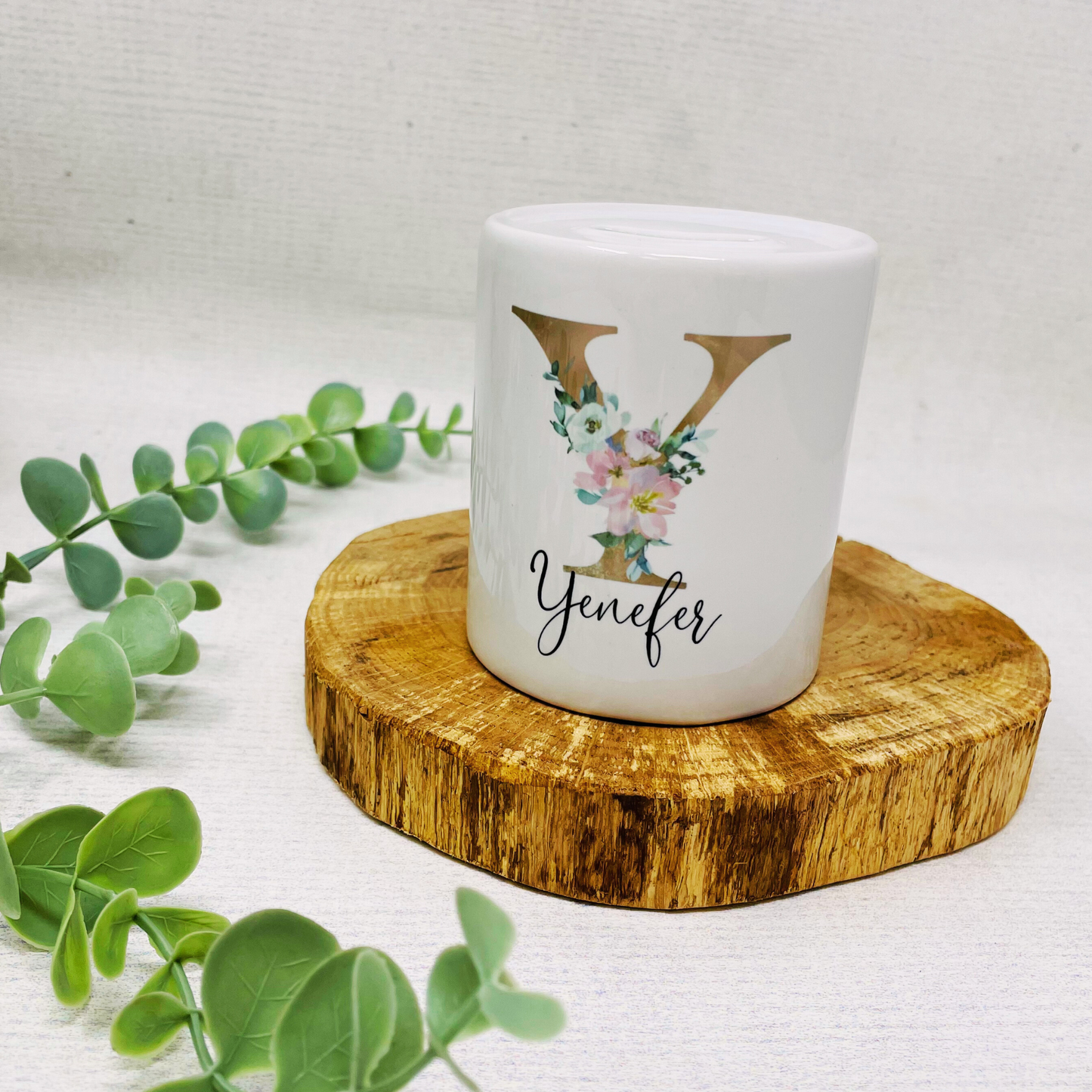 Spardose mit Name - personalisiert - Einschulung Geburt - Floral Initial Romantisch Mädchen