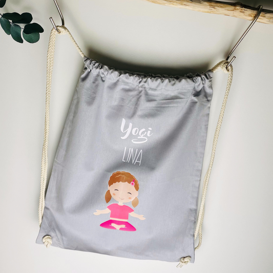 Turnbeutel Yoga Kita Kindergarten Stofftasche mit Name personalisiert Yoga Asanas