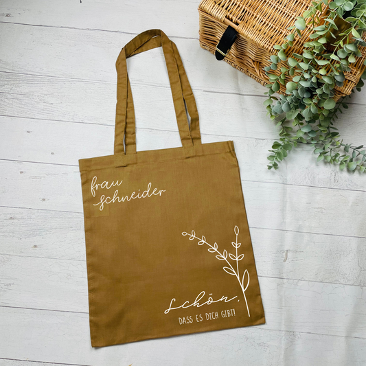 Stilvolle Baumwolltasche Stofftasche für die Erzieherin, Hebamme oder Lehrerin - Schön, dass es dich gibt - verschiedene Farben - personalisierbar