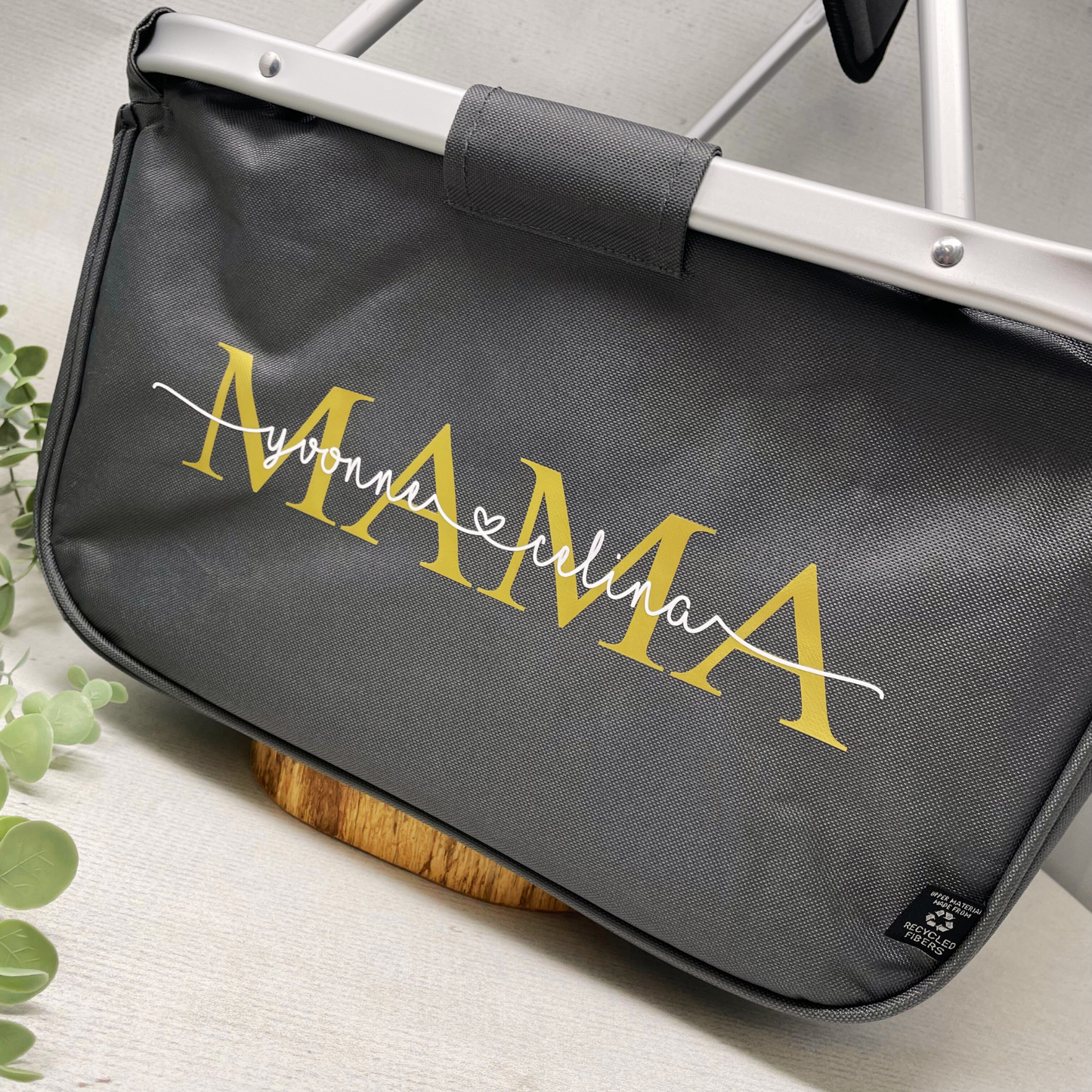 Geschenk Muttertag oder Geburtstag - personalisierter Einkaufskorb MAMA oder MOM mit Namen der Kinder - Farbe Grau, Navy oder Schwarz