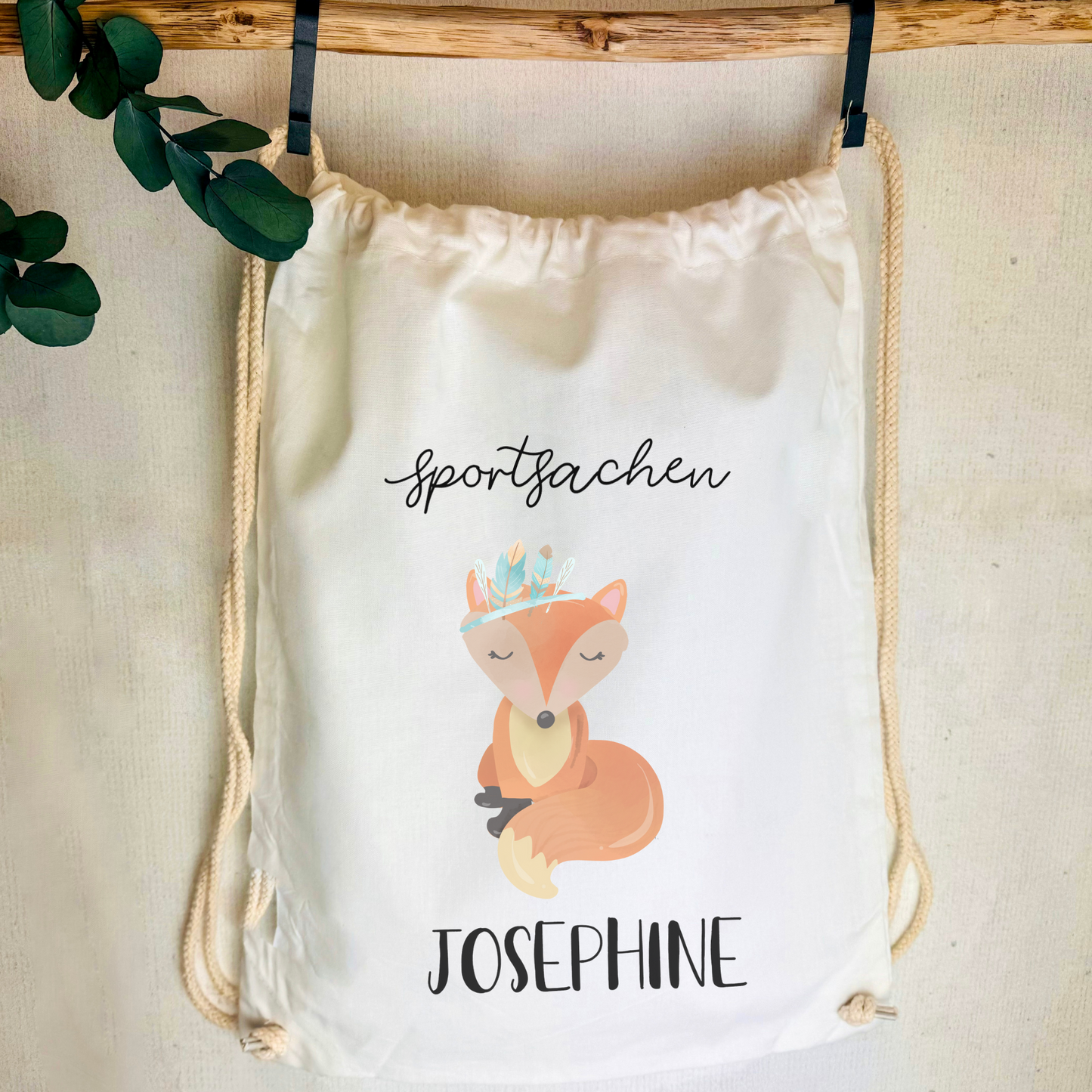 Turnbeutel Wechselwäsche Boho Fuchs oder Bär, Turnbeutel mit Namen personalisiert, Kindergarten, Wechselwäsche, Stoffbeutel personalisiert