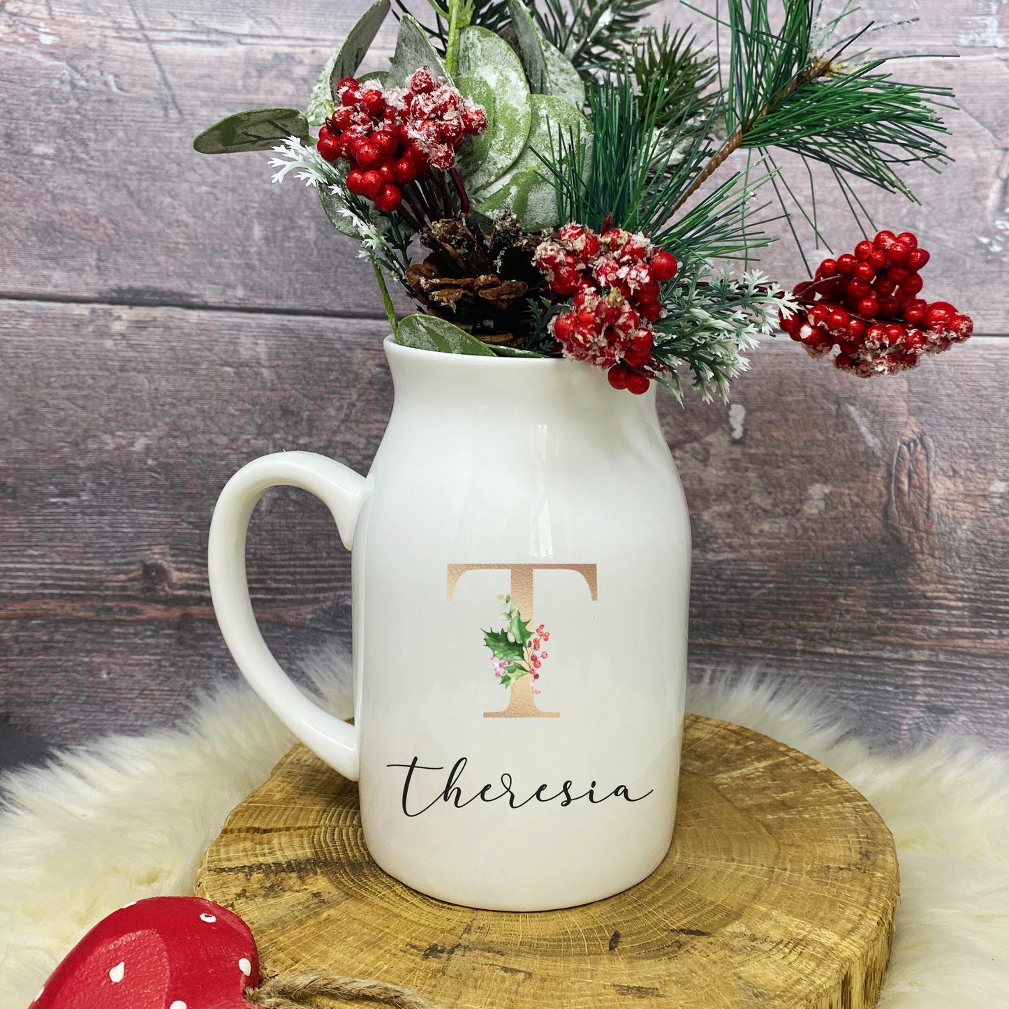 Personalisierte Vase Weihnachten - Blumenvase – Geschenk Mama, Freundin, Oma, Kollegin, Lehrerin - Design Winter Greenery