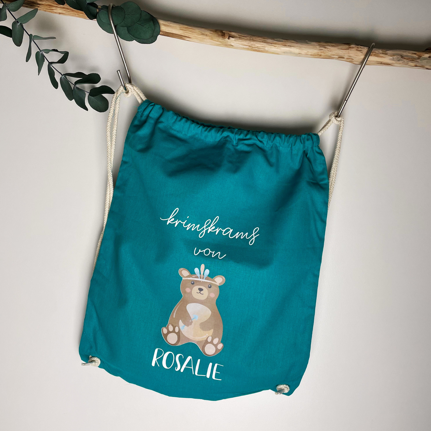Turnbeutel Wechselwäsche Boho Fuchs oder Bär, Turnbeutel mit Namen personalisiert, Kindergarten, Wechselwäsche, Stoffbeutel personalisiert