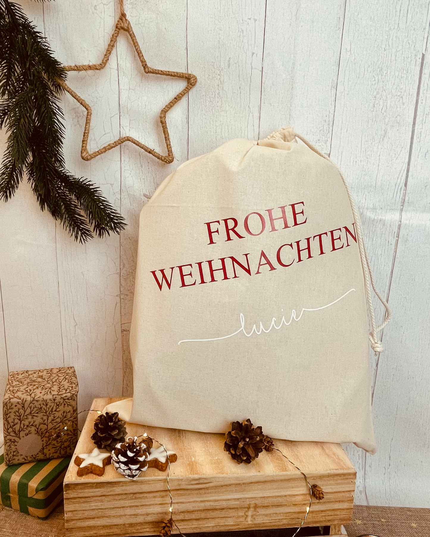 Baumwollsäckchen „Frohe Weihnachten“ – nachhaltig & personalisierbar