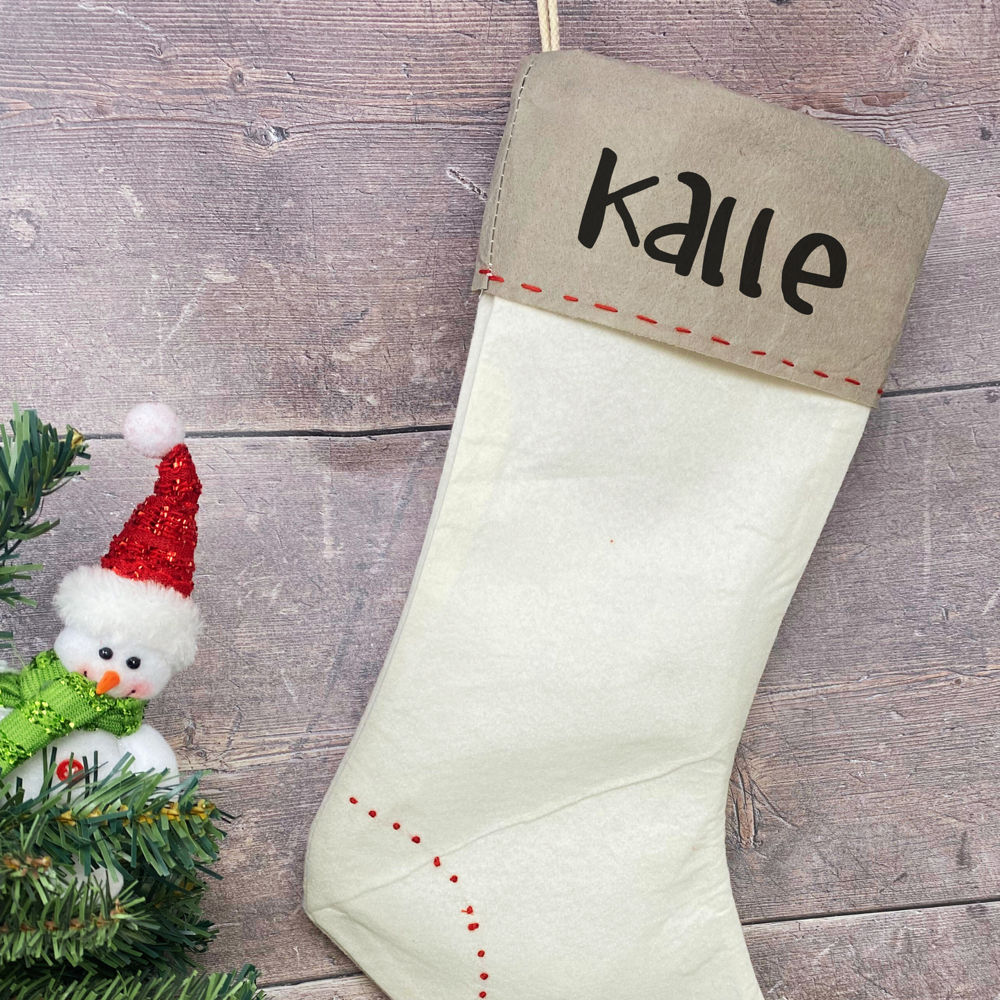 Nikolausstiefel Strumpf zum Hängen - Filz - personalisiert mit Namen - weiß - schlichtes Design