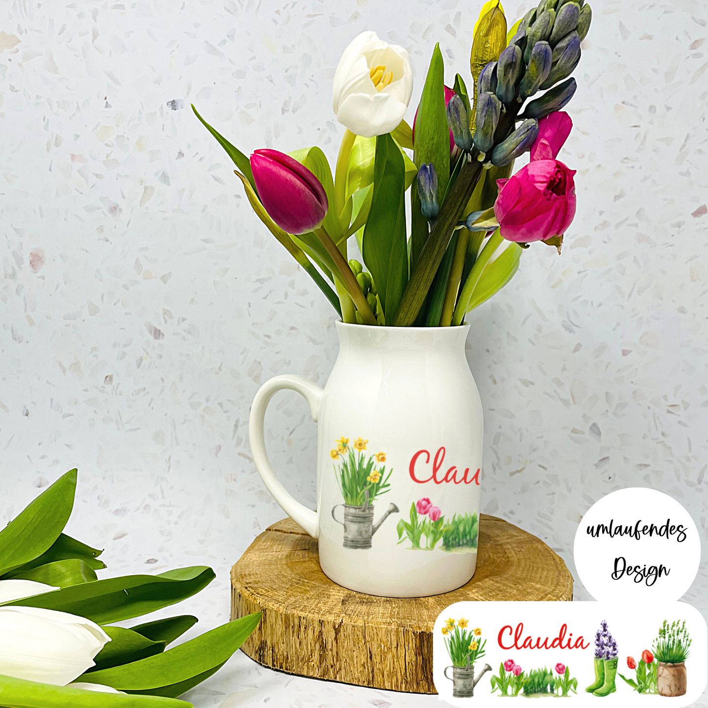 Tolle Blumenvase im Landhaus Design - mit Namen personalisiert - Geschenk Muttertag – Geschenk Geburtstag