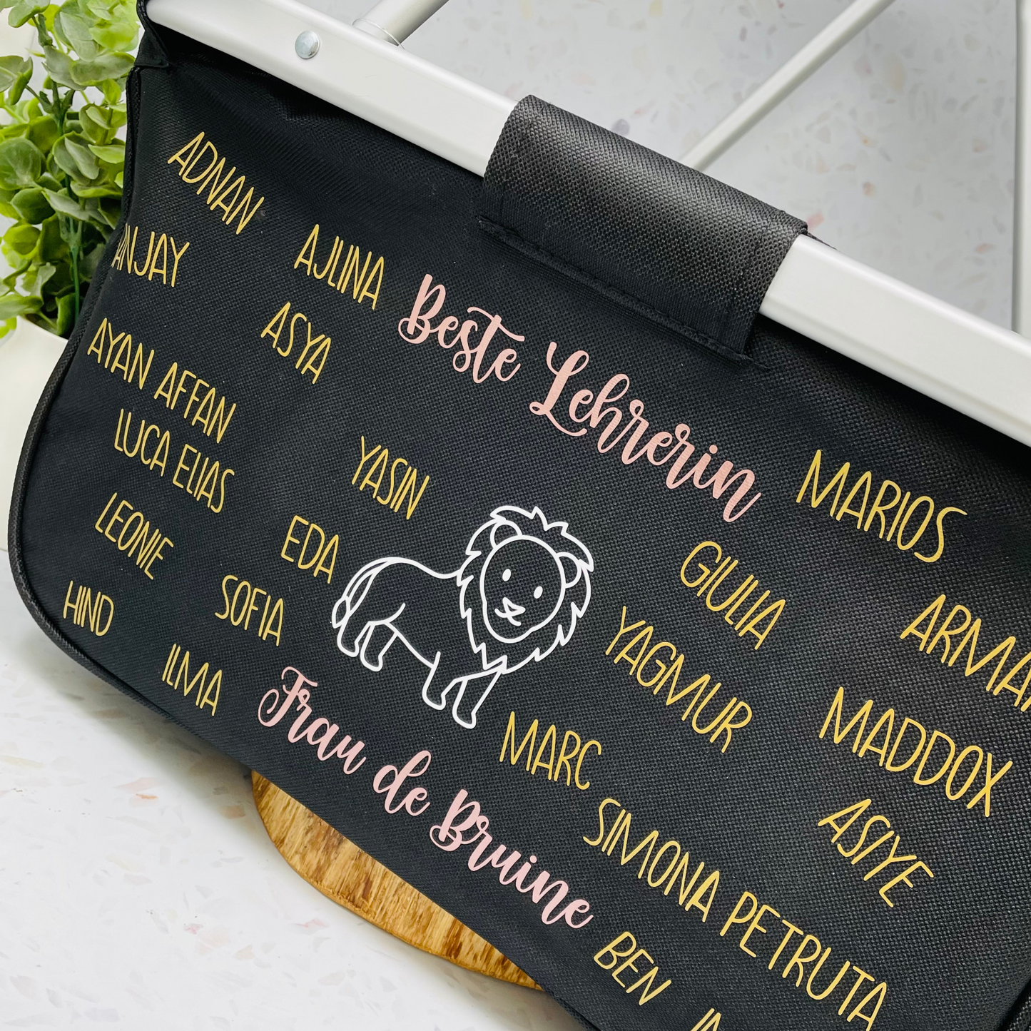 Abschiedsgeschenk Lehrerin Erzieherin - Einkaufskorb individuelles Design personalisiert Kindernamen - faltbar - Farbe navy grau schwarz