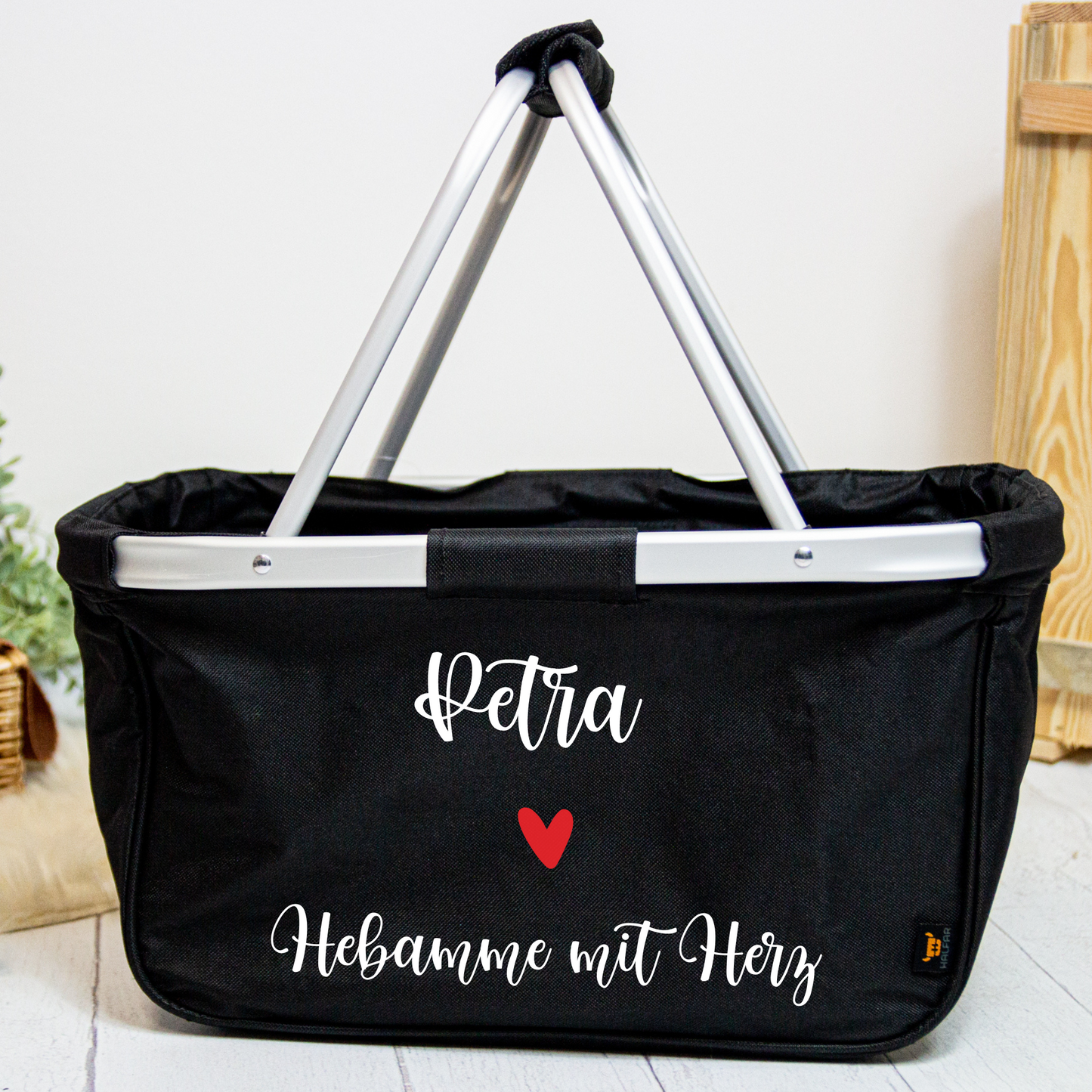 Einkaufskorb für die Hebamme "Hebamme mit Herz" verschiedene Korbfarben