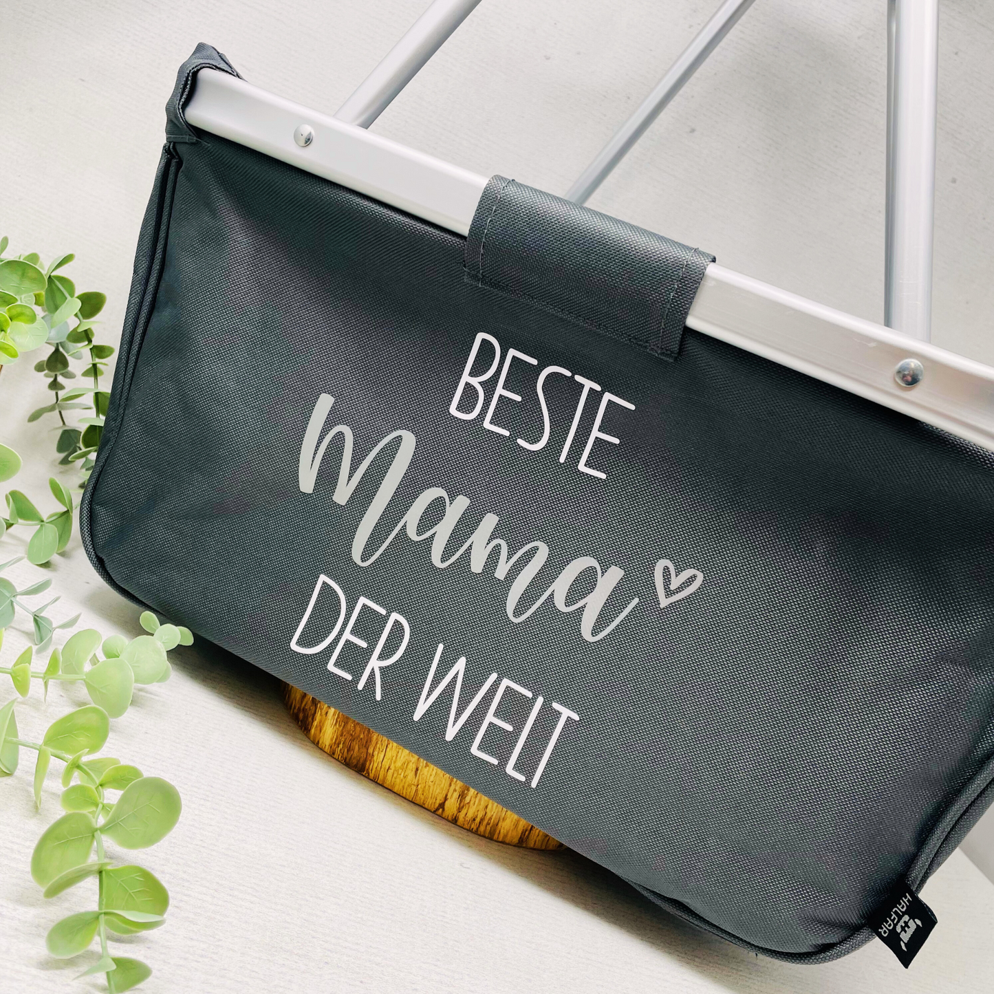 Geschenk für die Mama - Einkaufskorb Beste Mama der Welt - faltbar - Farbe navy blau grau schwarz