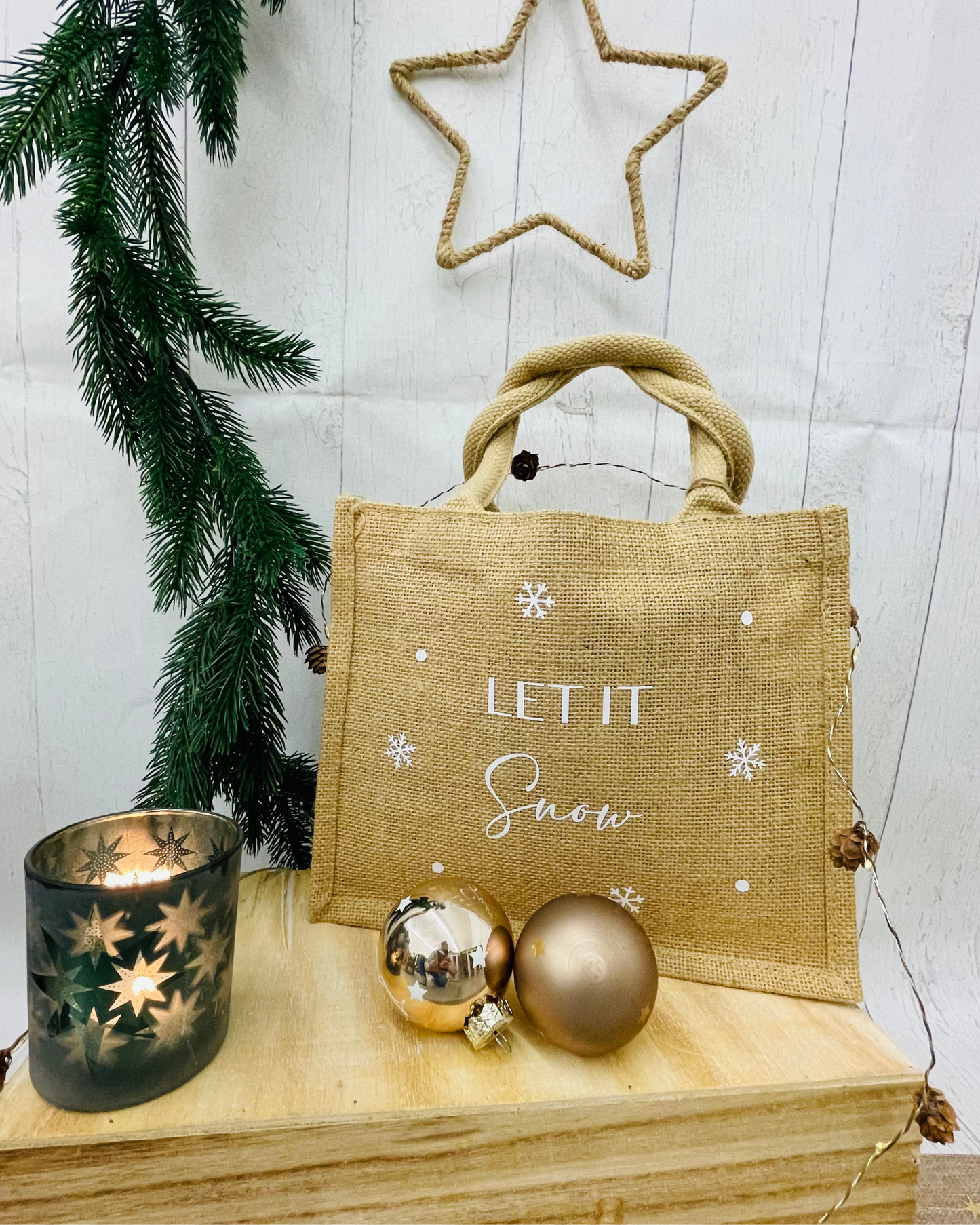 Jutetasche „Let it snow“ – nachhaltige Geschenktasche & Winter-Accessoire