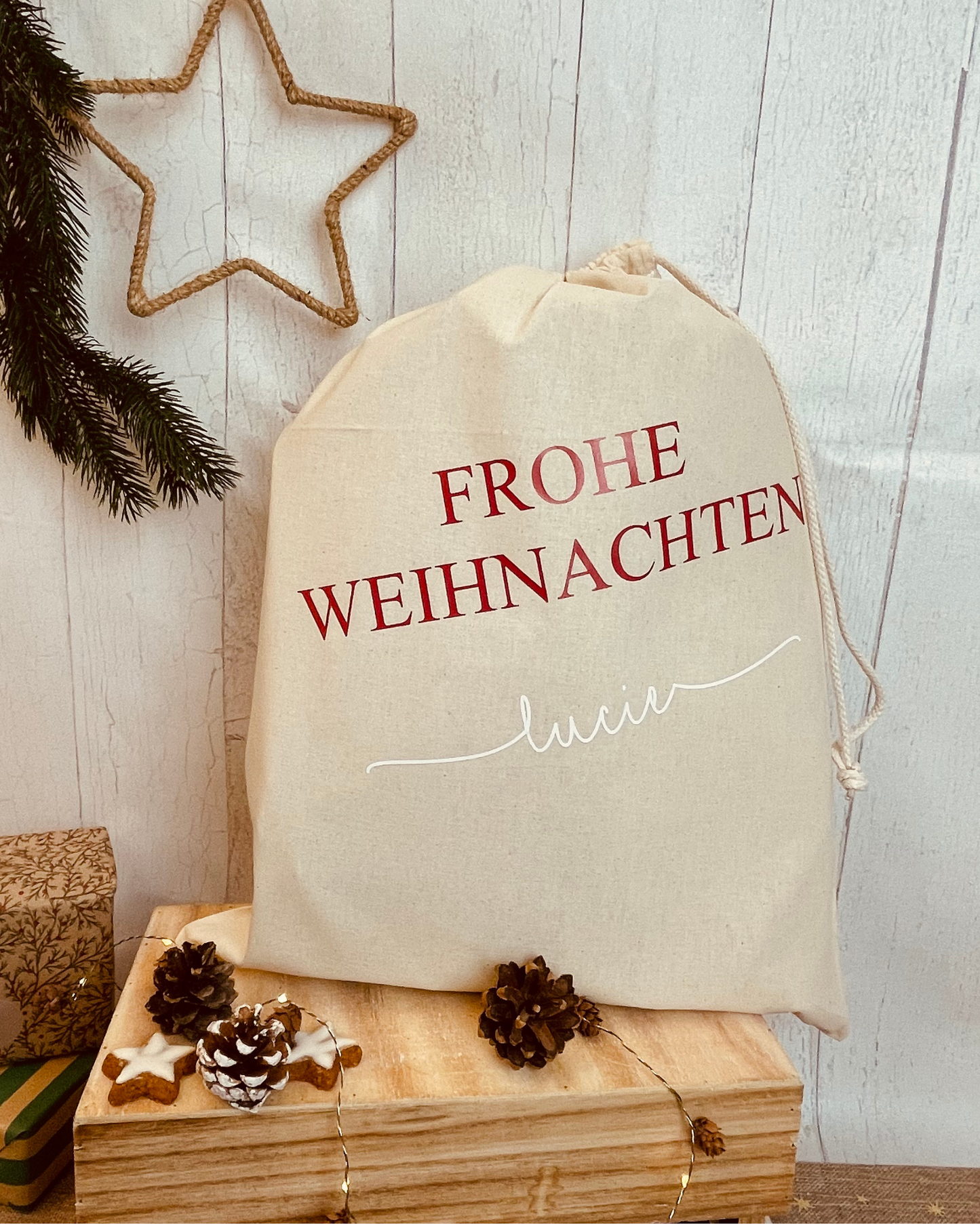 Baumwollsäckchen „Frohe Weihnachten“ – nachhaltig & personalisierbar