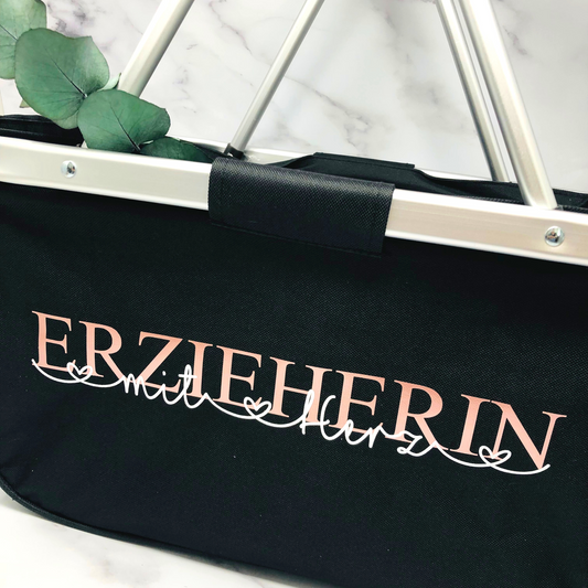 Toller Einkaufskorb für die "Erzieherin mit Herz" - Abschiedsgeschenk Kindergarten personalisiert - faltbar