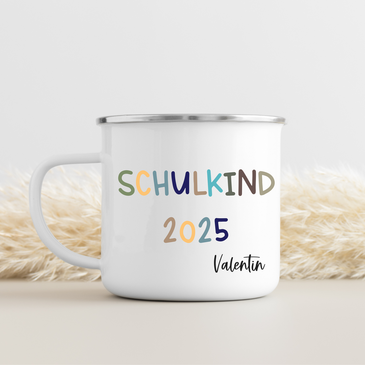 Geschenk zum Schulanfang - Emailletasse zur Einschulung - Schulkind 2025
