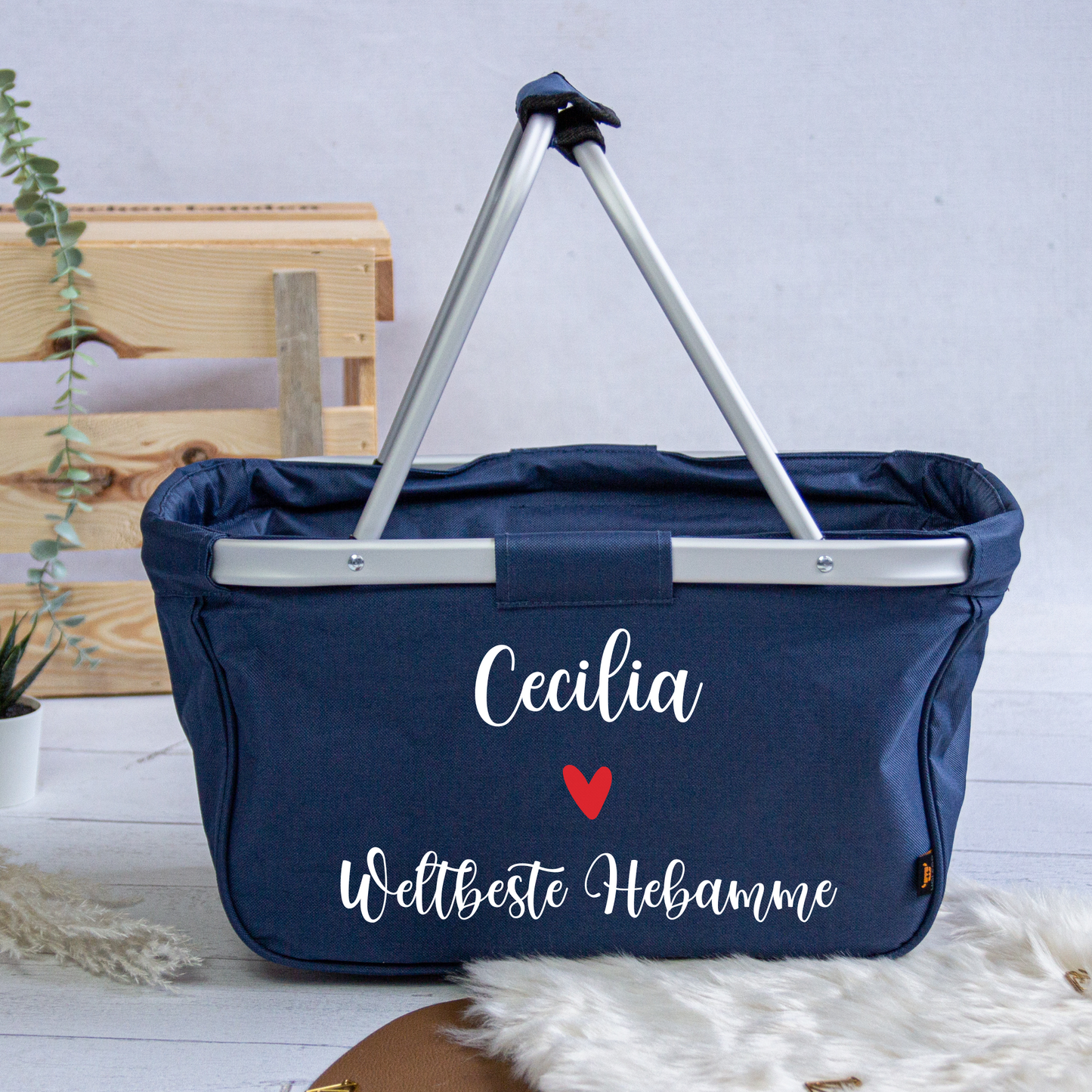 Einkaufskorb für die Hebamme "Weltbeste Hebamme" verschiedene Korbfarben