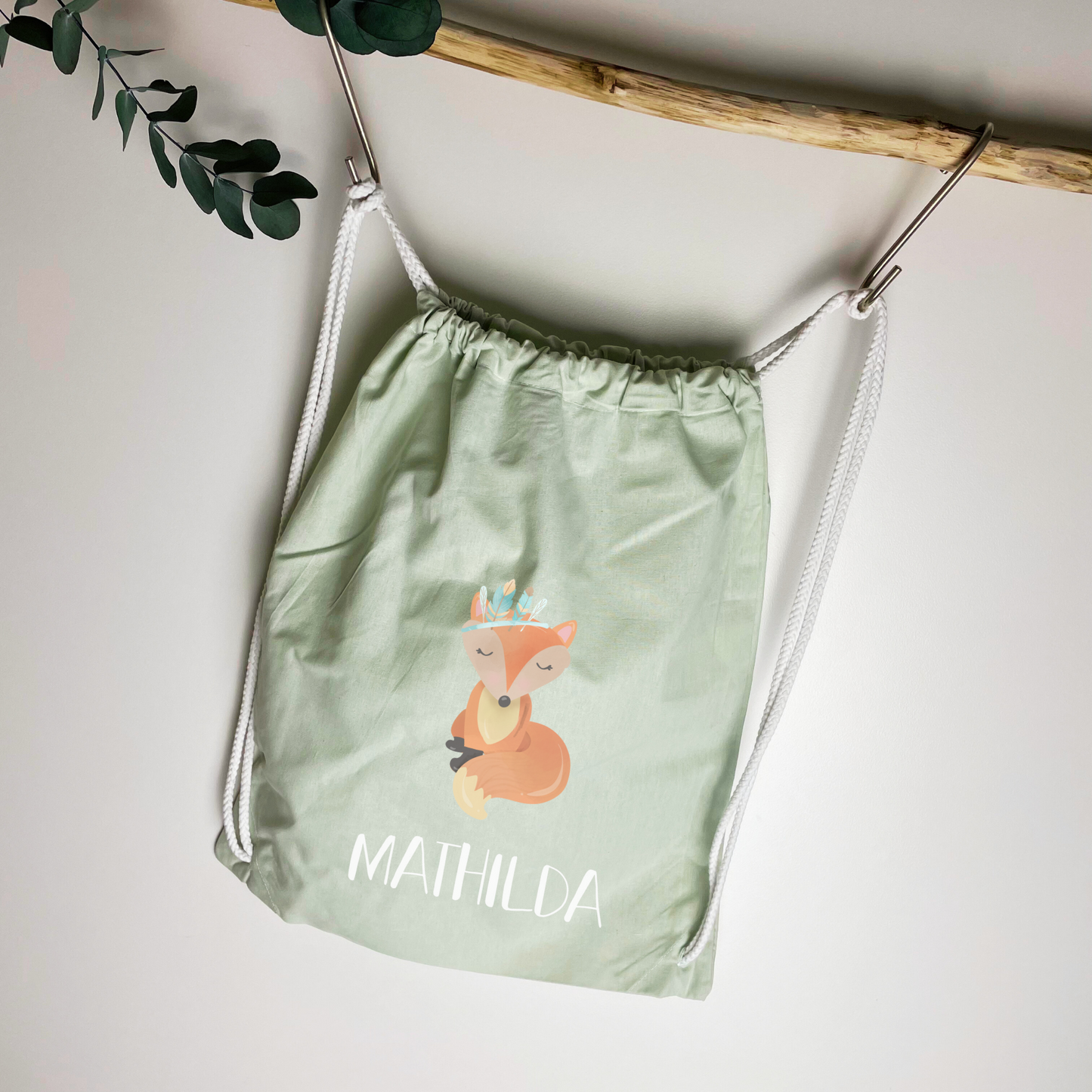 Turnbeutel Wechselwäsche Boho Fuchs oder Bär, Turnbeutel mit Namen personalisiert, Kindergarten, Wechselwäsche, Stoffbeutel personalisiert
