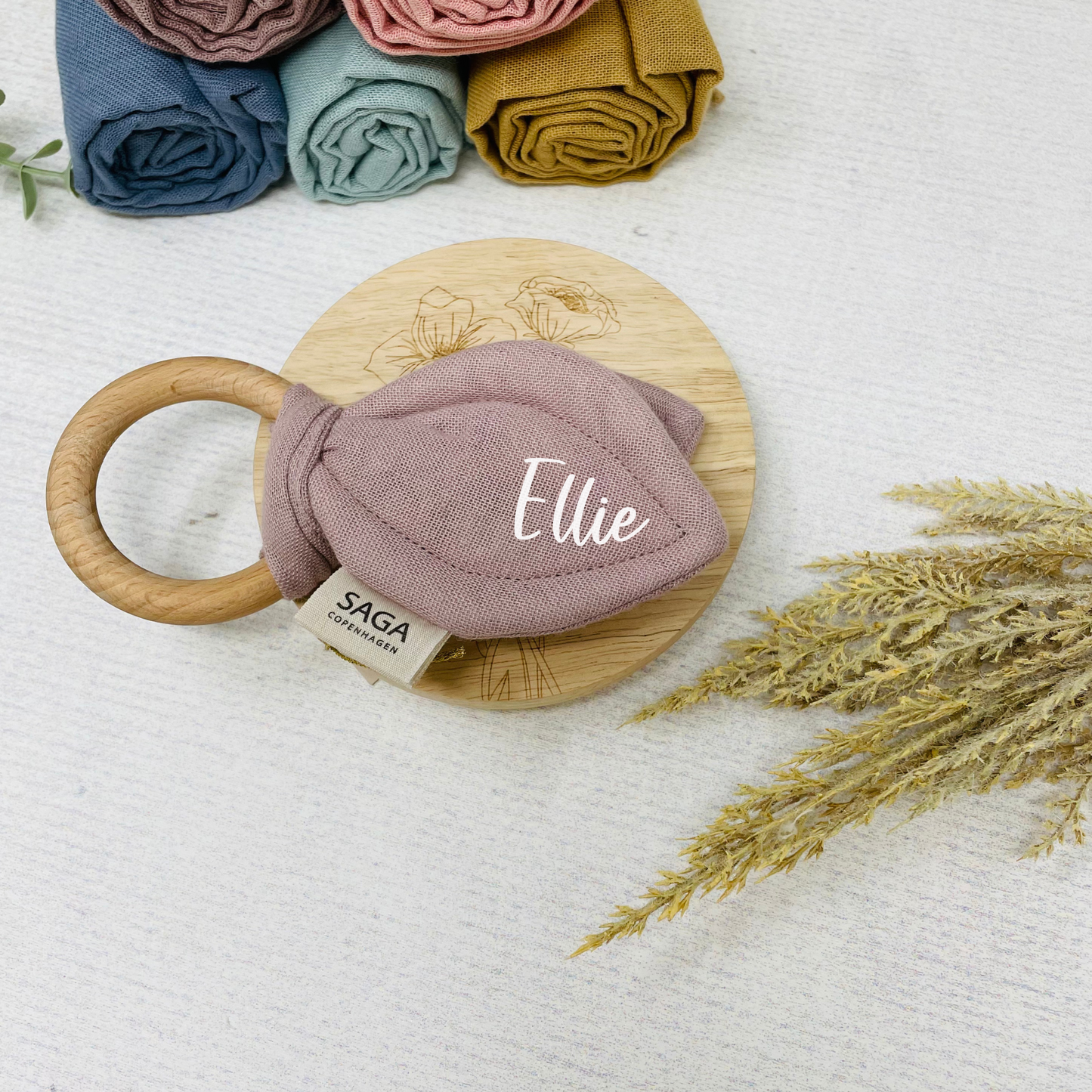 Personalisierter Beißring mit Knister-Hasenohr – Sanfte Hilfe beim Zahnen 🐰✨