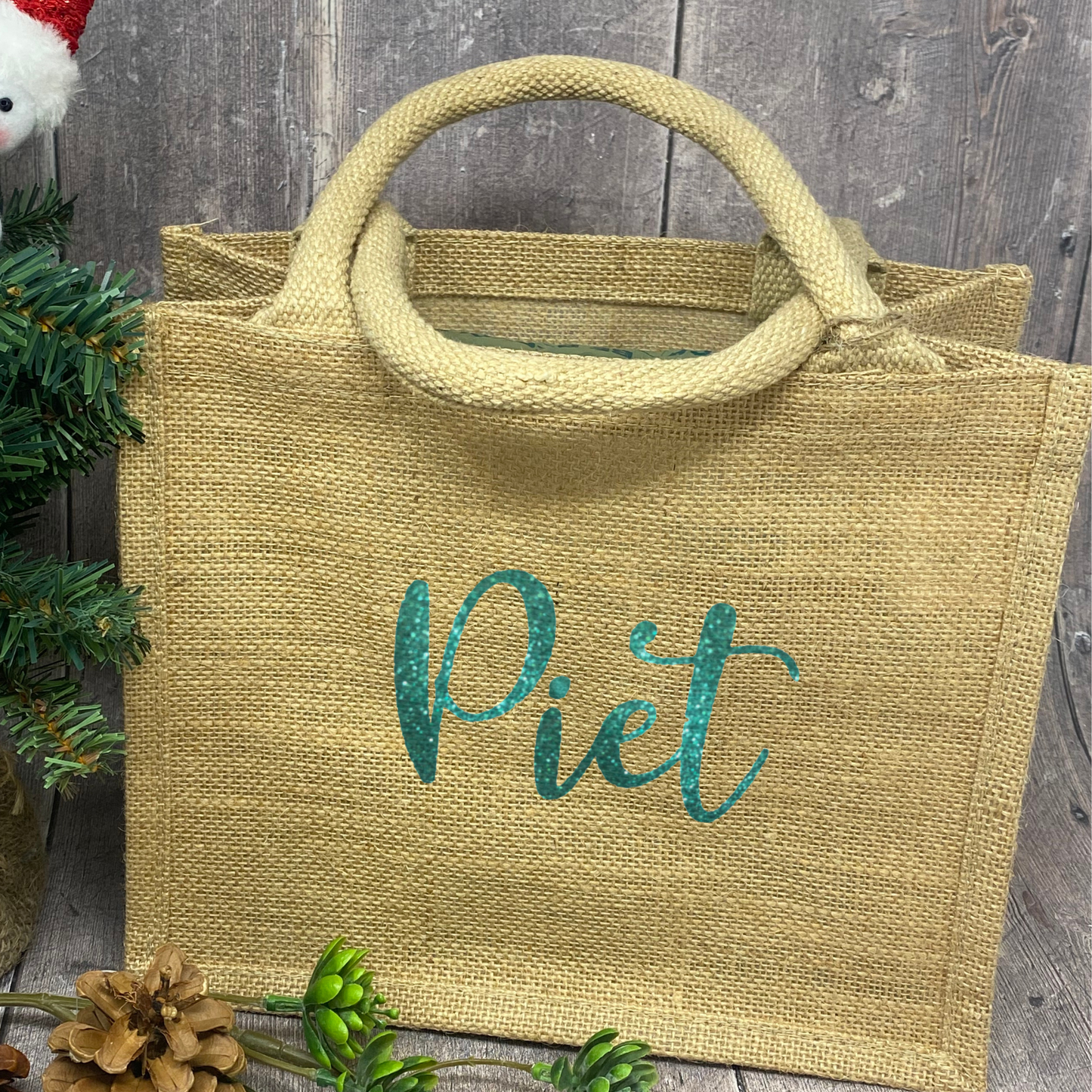 Jutetasche Weihnachten Jutebeutel klein - personalisiert mit Name in Glitzer - persönliche Geschenkverpackung - nachhaltig