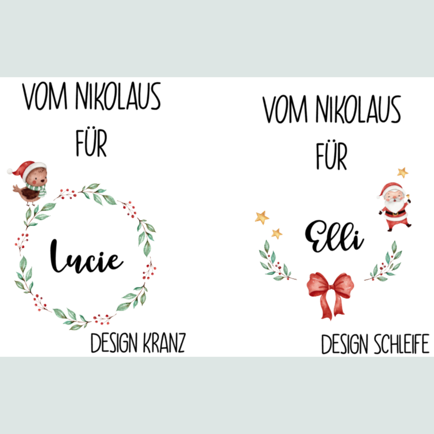 personalisierter Beutel für Nikolaus Weihnachten - ideal als kleine Geschenkverpackung, für Süßigkeiten oder Geld - zwei Designs - grau