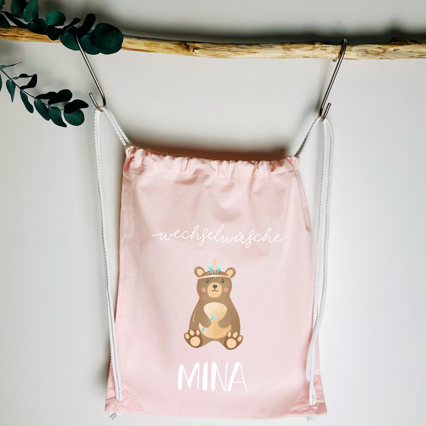 Turnbeutel Wechselwäsche Boho Fuchs oder Bär, Turnbeutel mit Namen personalisiert, Kindergarten, Wechselwäsche, Stoffbeutel personalisiert