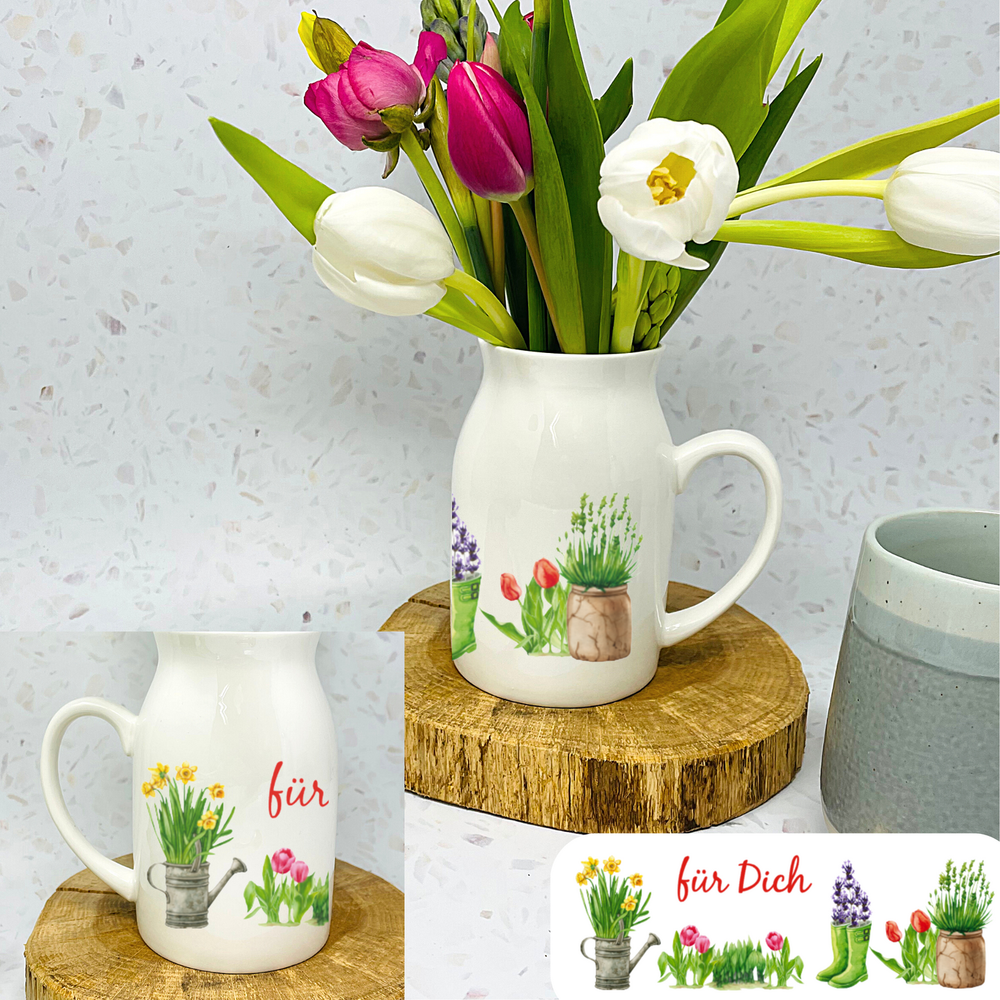Tolle Blumenvase im Landhaus Design - mit Namen personalisiert - Geschenk Muttertag – Geschenk Geburtstag