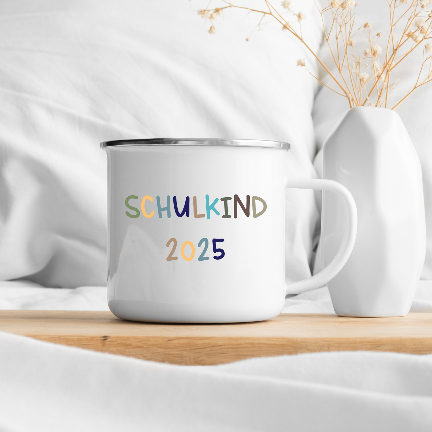 Geschenk zum Schulanfang - Emailletasse zur Einschulung - Schulkind 2025