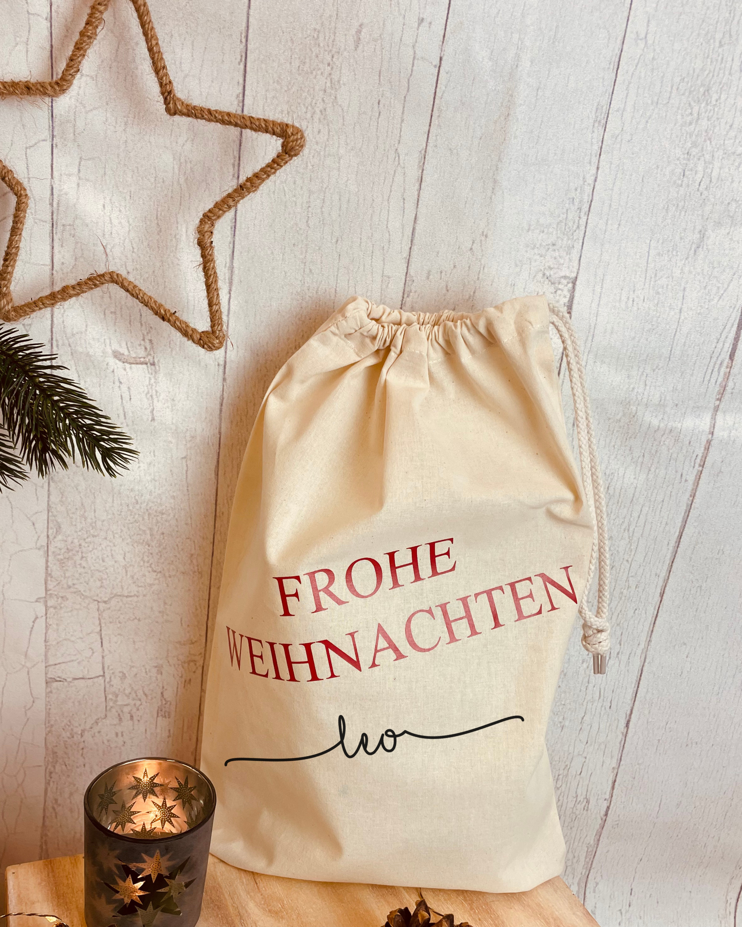 Baumwollsäckchen „Frohe Weihnachten“ – nachhaltig & personalisierbar