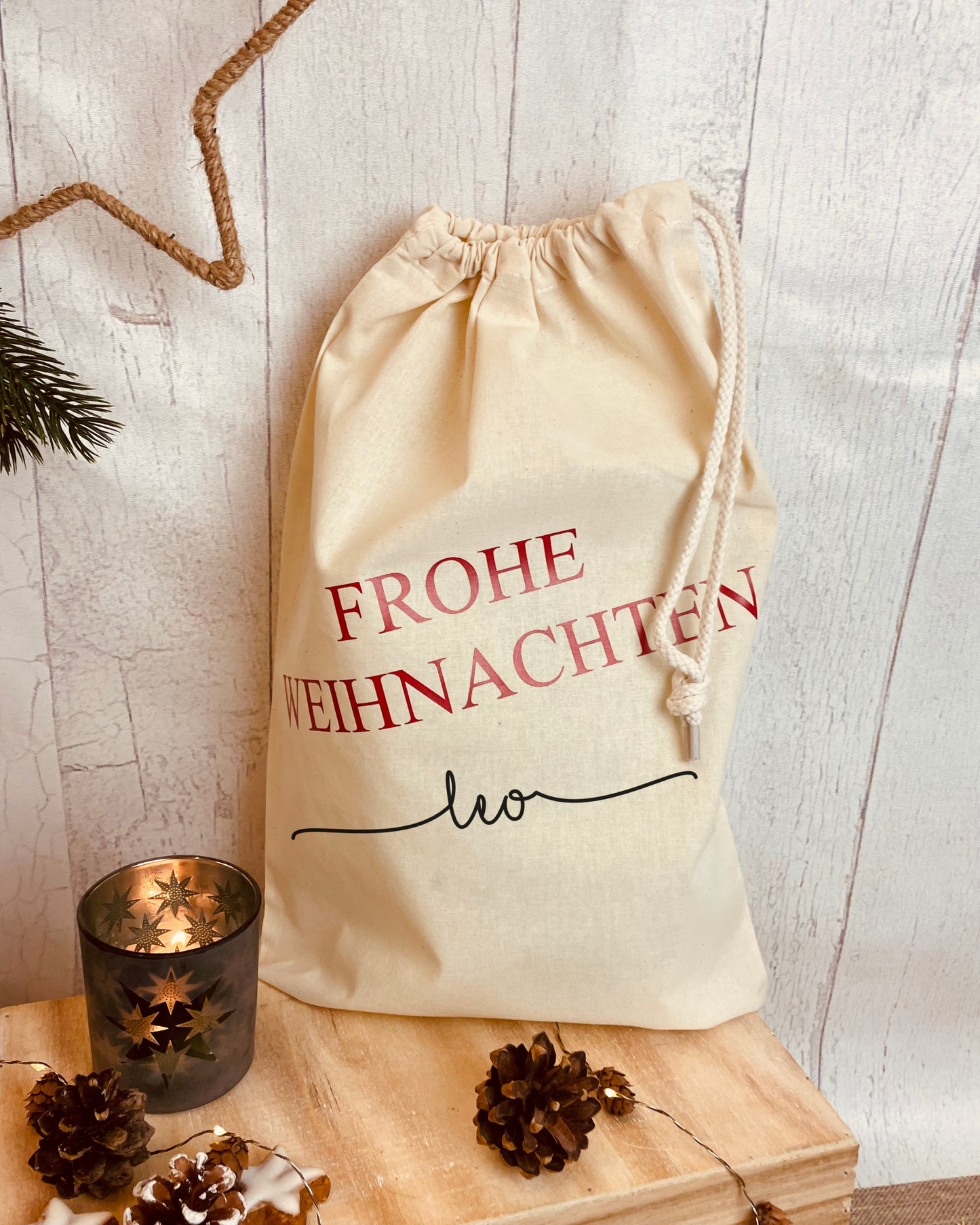 Baumwollsäckchen „Frohe Weihnachten“ – nachhaltig & personalisierbar