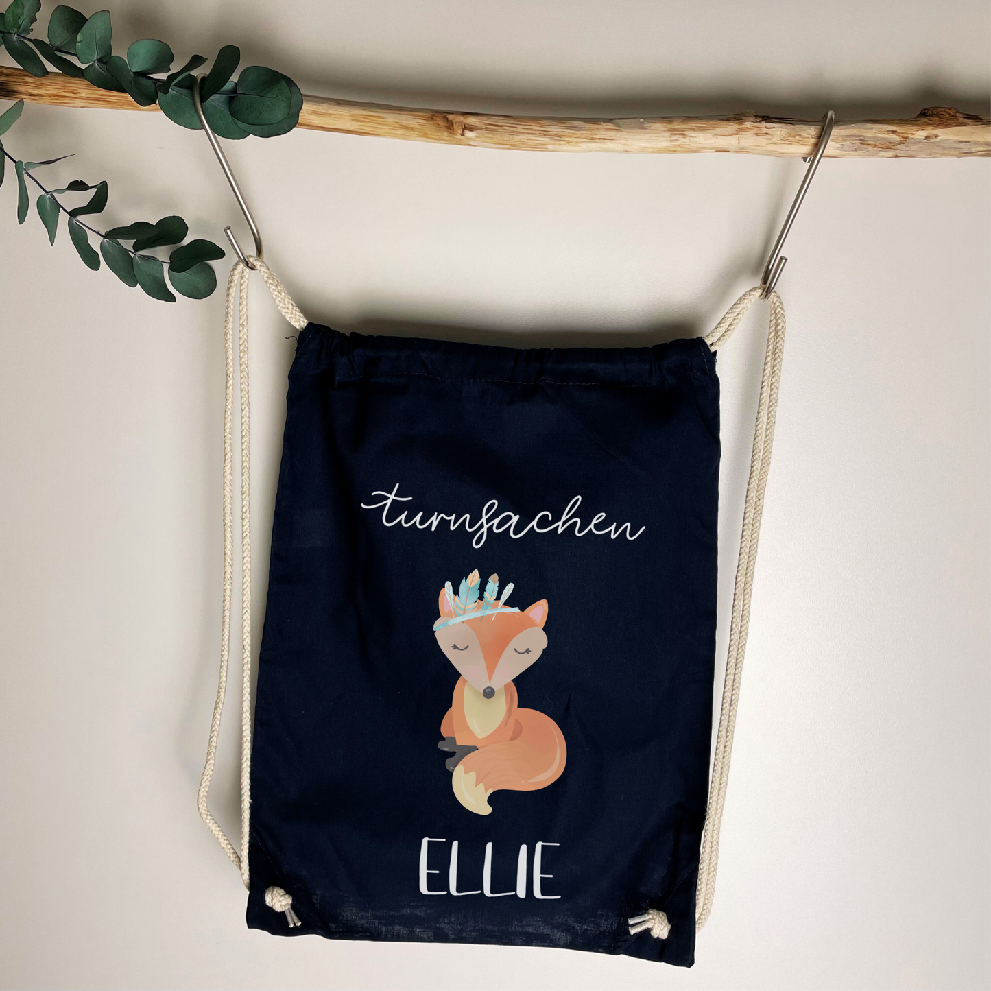 Turnbeutel Wechselwäsche Boho Fuchs oder Bär, Turnbeutel mit Namen personalisiert, Kindergarten, Wechselwäsche, Stoffbeutel personalisiert